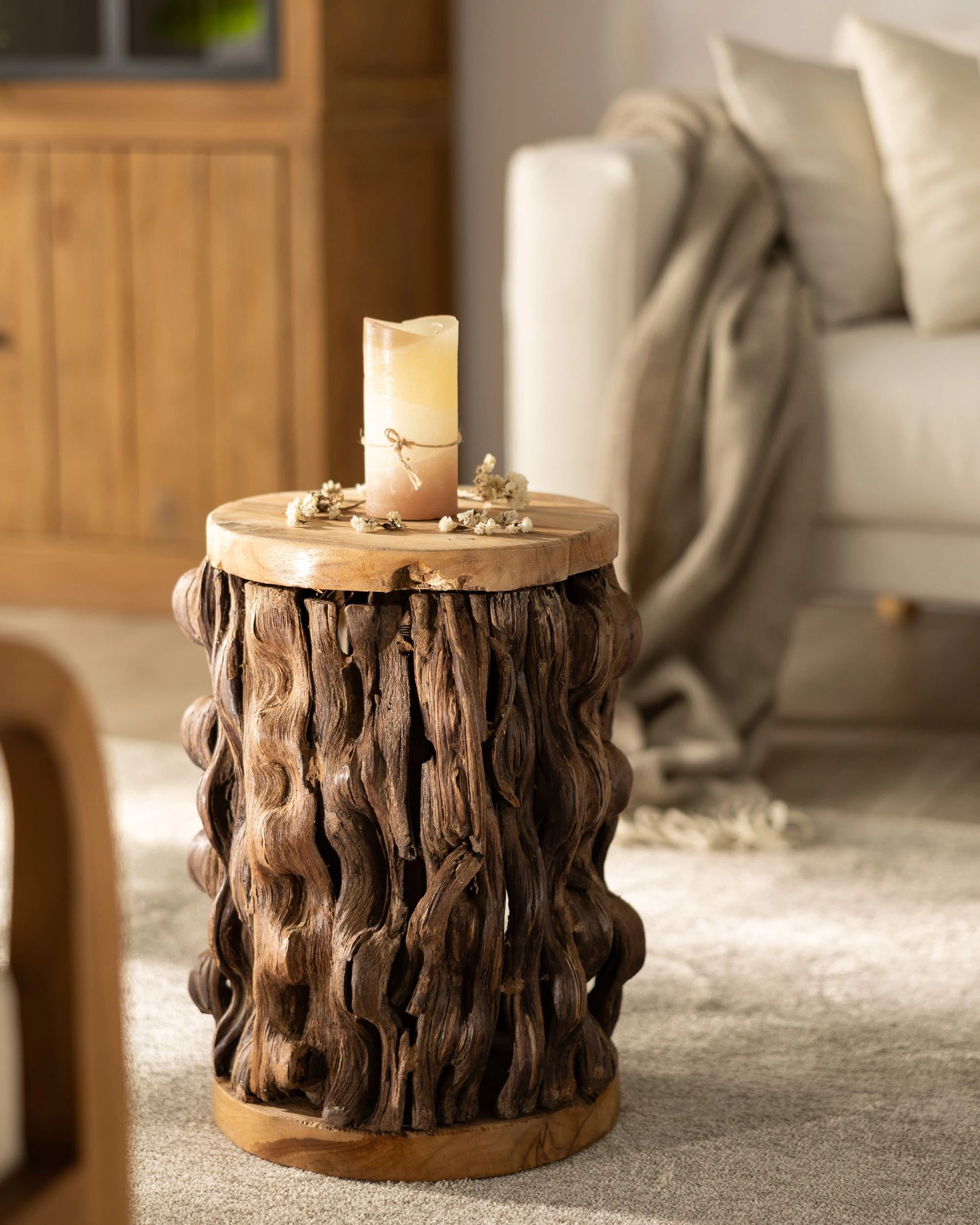 Houten bijzettafeltje Root 35x35x46 cm (hover)