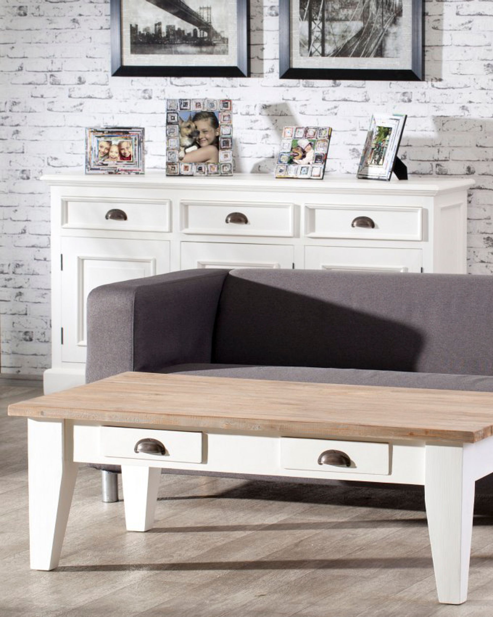 Bijzettafel Milton wit & naturel 130x75x45 cm (hover)