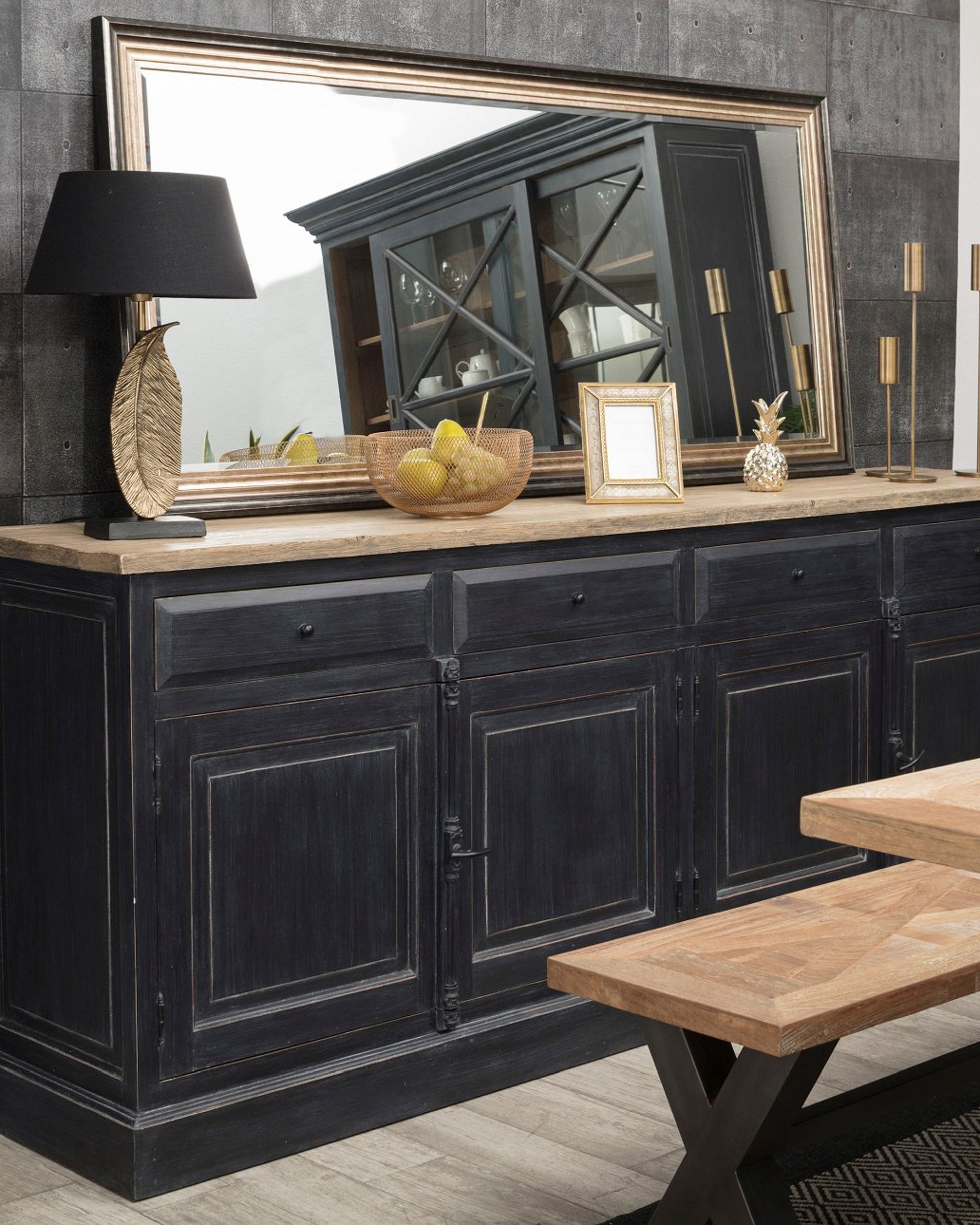 Dressoir Gordes 240x48x94 old black & natural (hover)