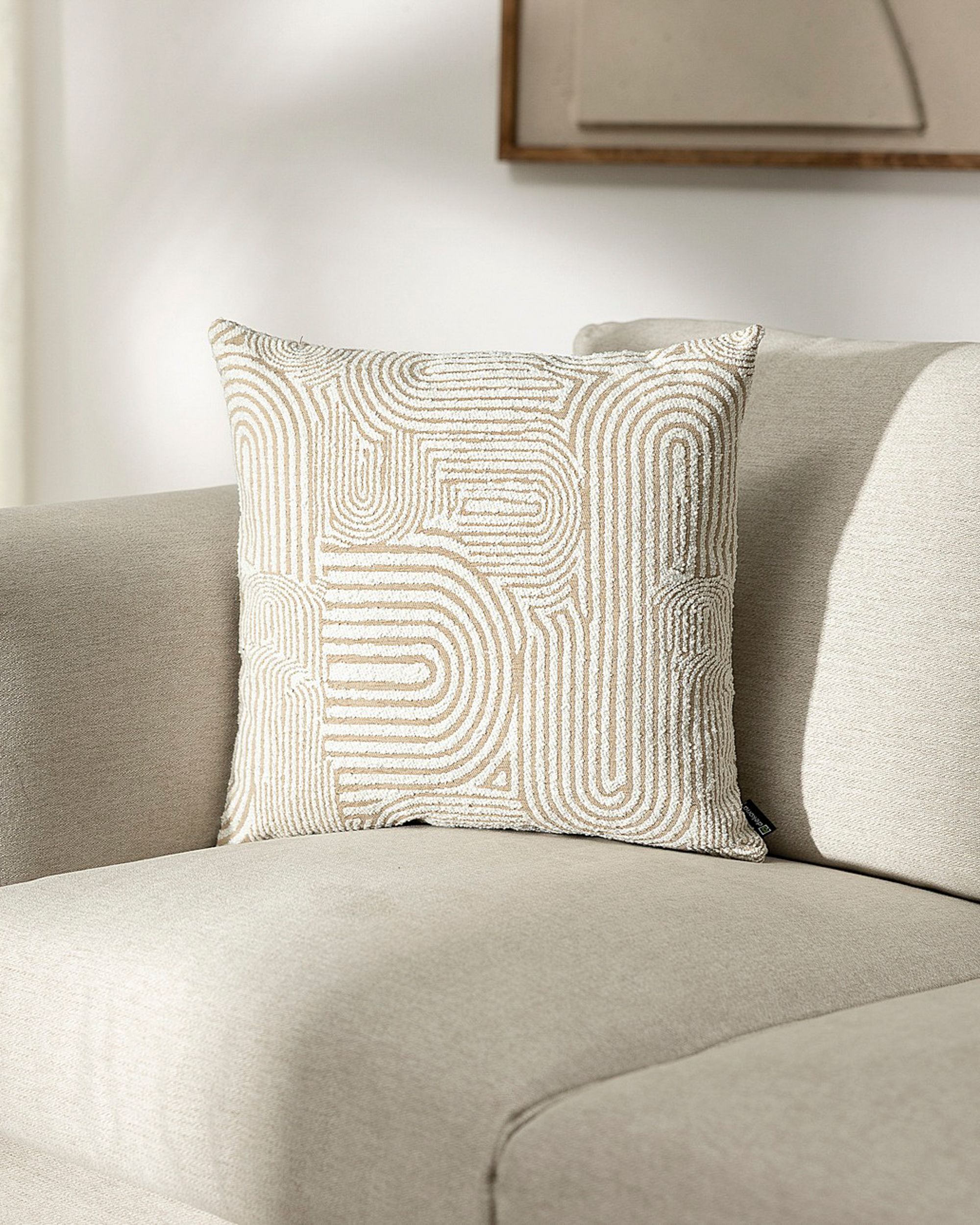 Kussenhoes Mia kleur product beige stof met structuur, met patroon (hover)