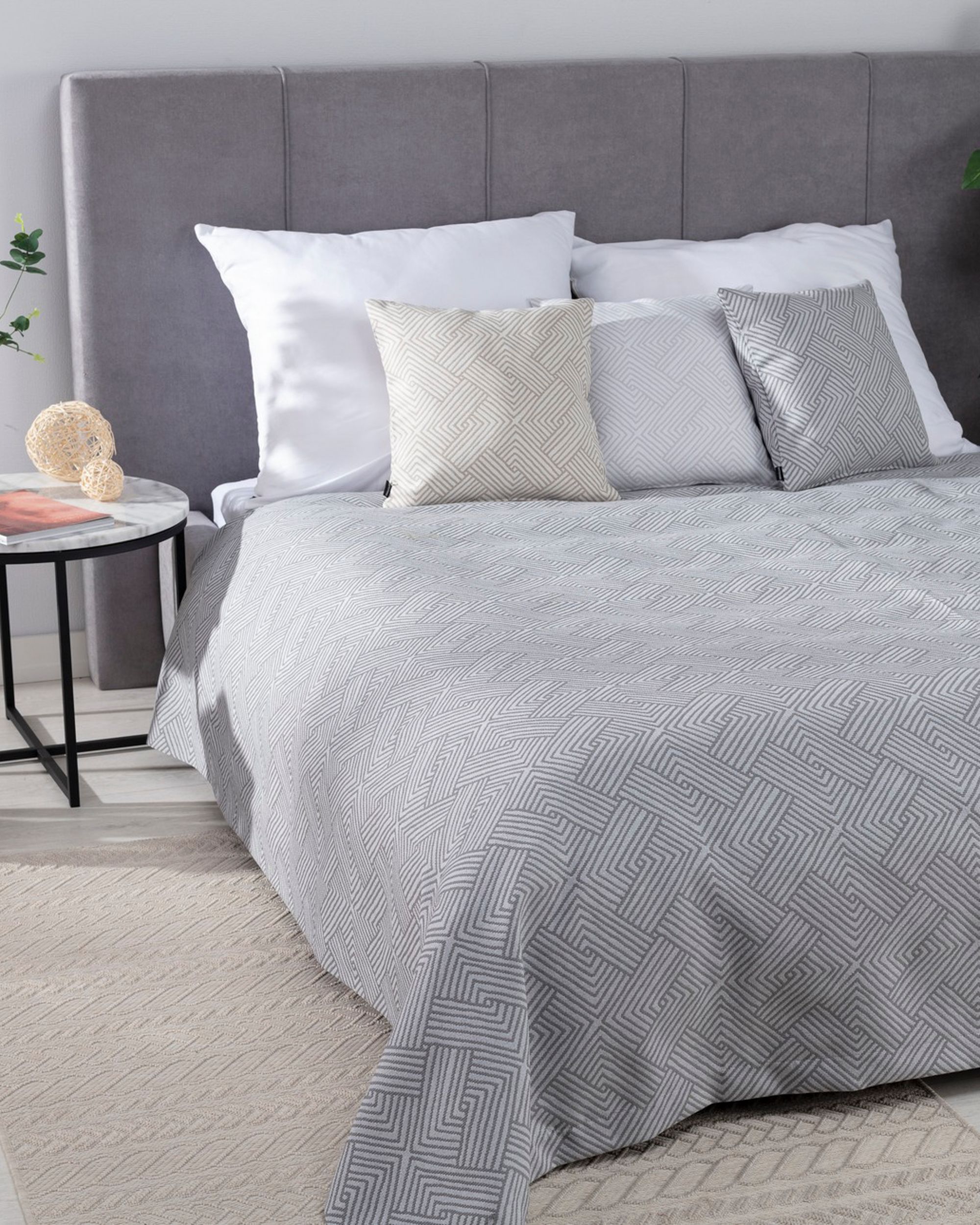 Sprei 220x260cm kleur product zilver stof met structuur, met patroon