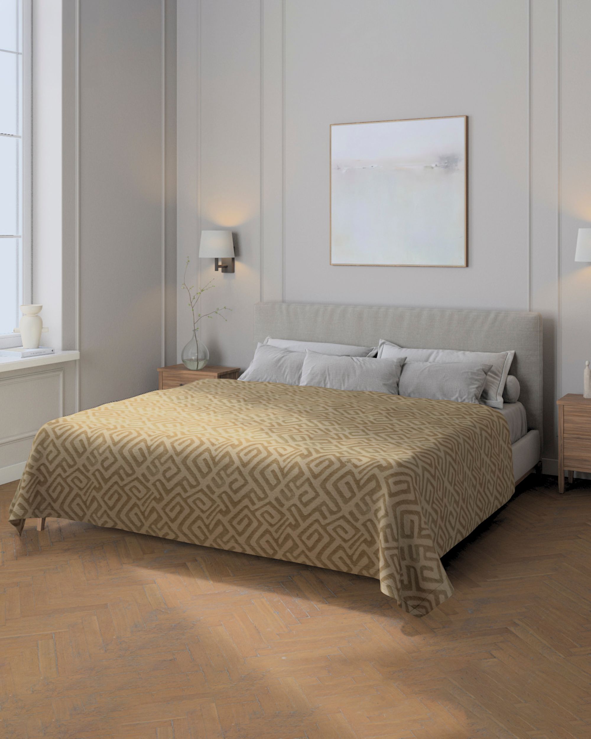 Sprei 220x260cm kleur product beige stof met structuur, met patroon