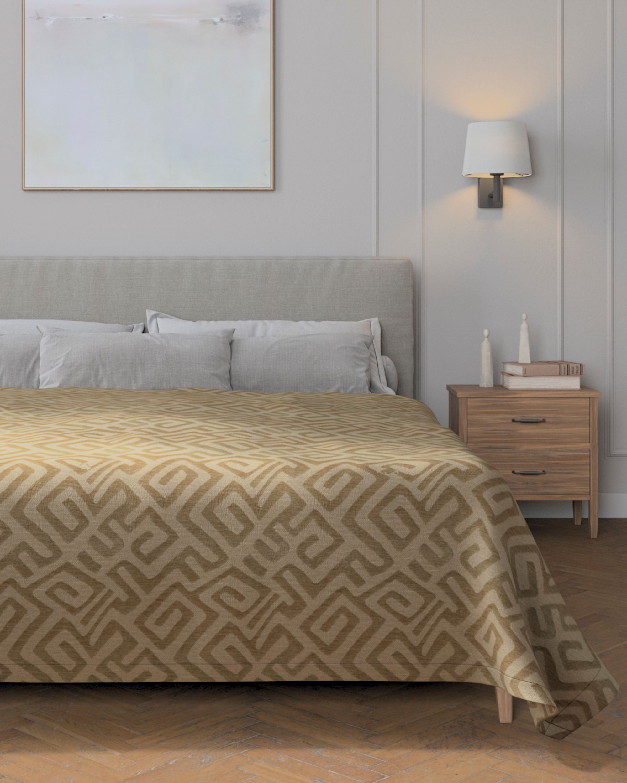 Sprei 220x260cm kleur product beige stof met structuur, met patroon (hover)