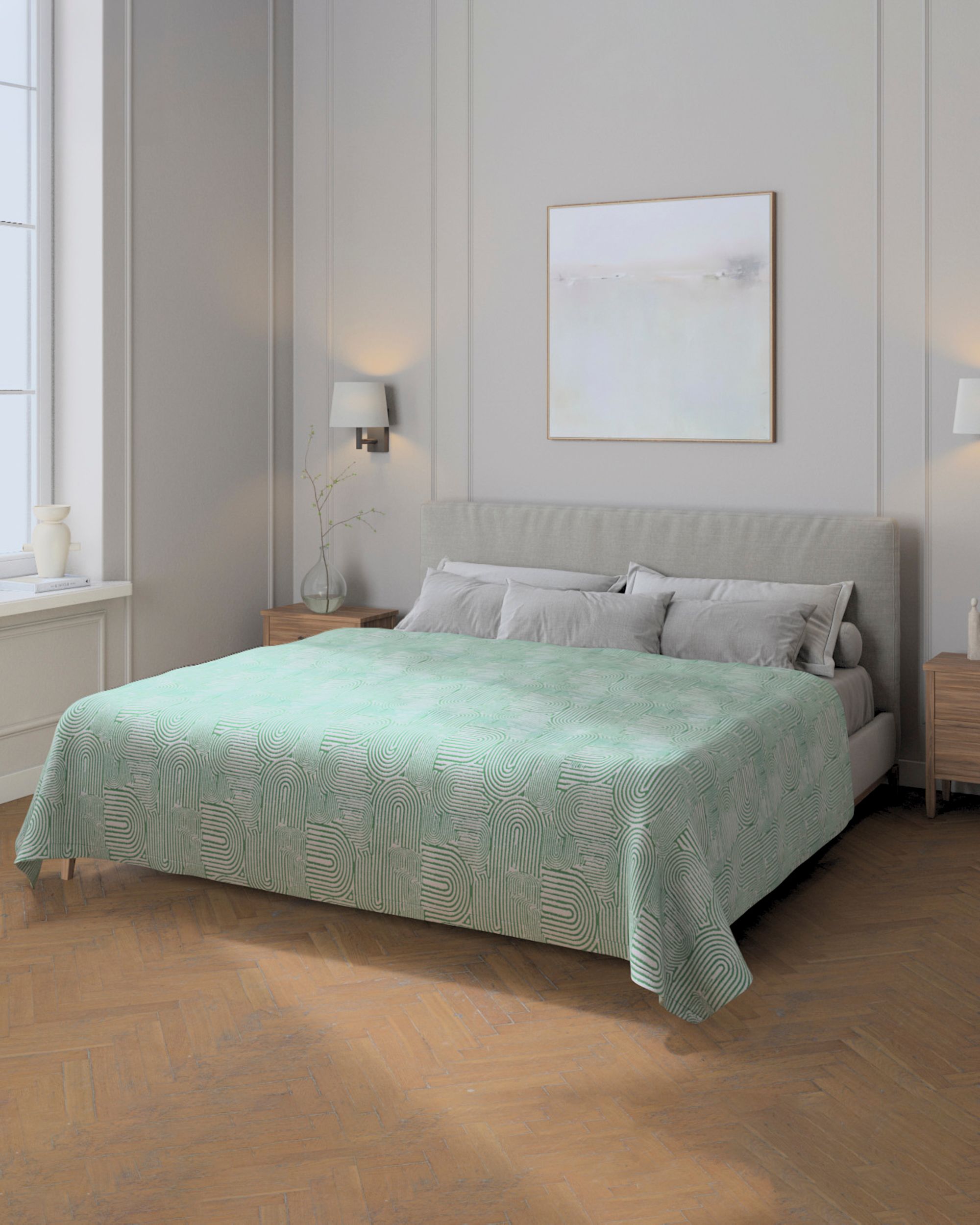 Sprei 220x260cm kleur product groen stof met structuur, met patroon