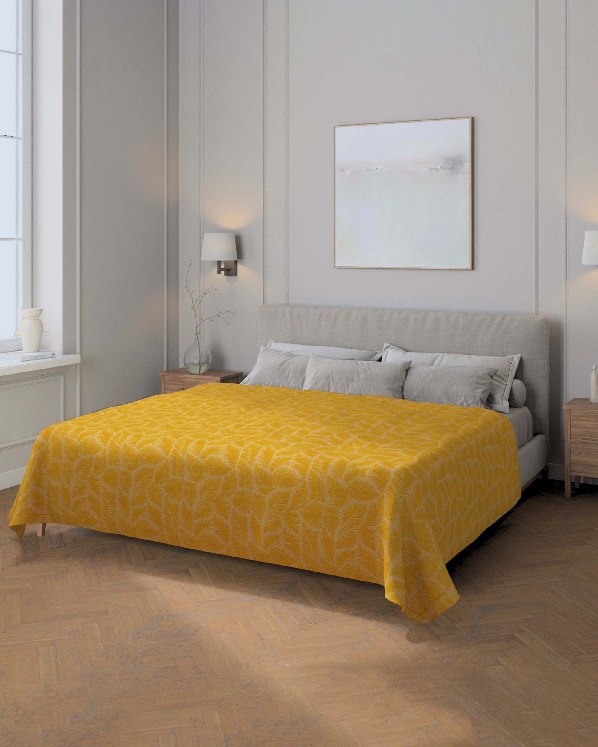 Sprei 220x260cm kleur product geel stof met structuur, met patroon