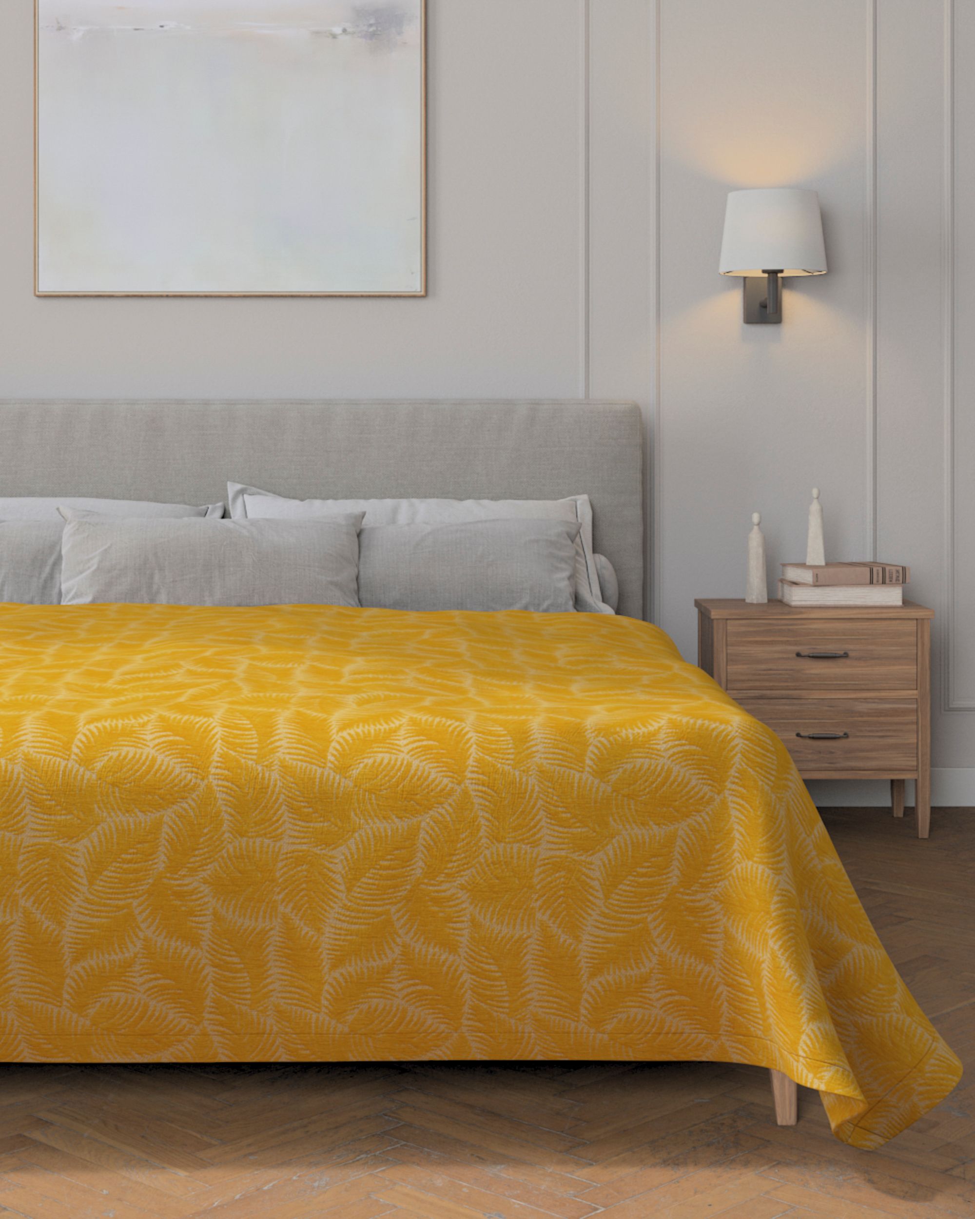 Sprei 220x260cm kleur product geel stof met structuur, met patroon (hover)