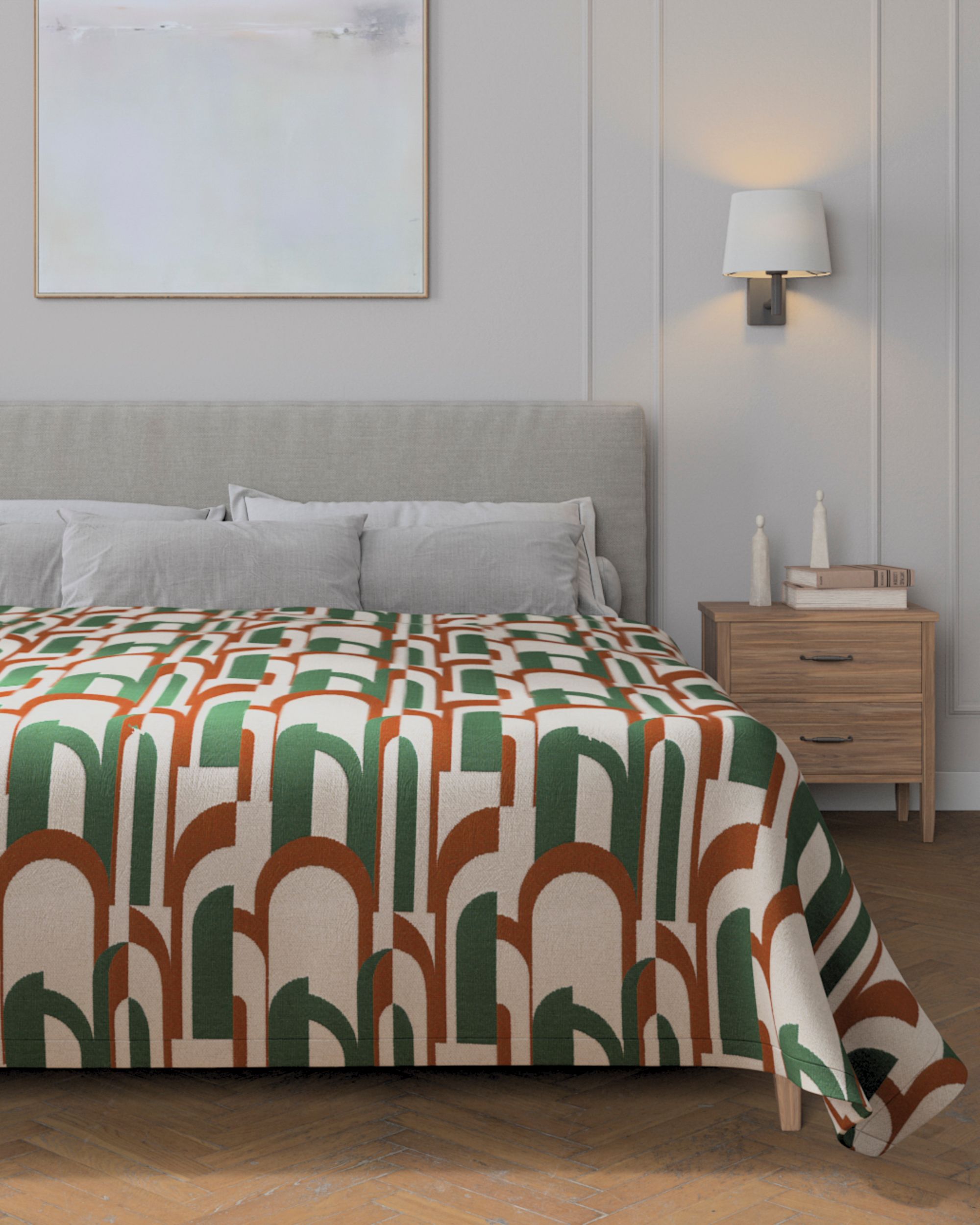 Sprei 220x260cm kleur product groen stof met structuur, met patroon (hover)