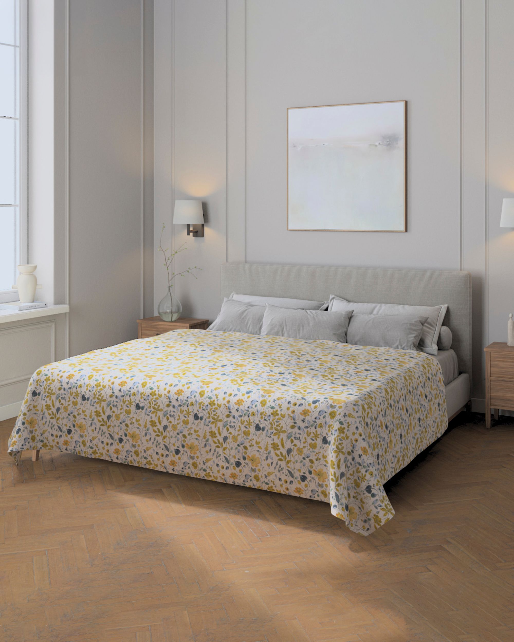 Sprei 220x260cm kleur product geel stof met structuur, met patroon