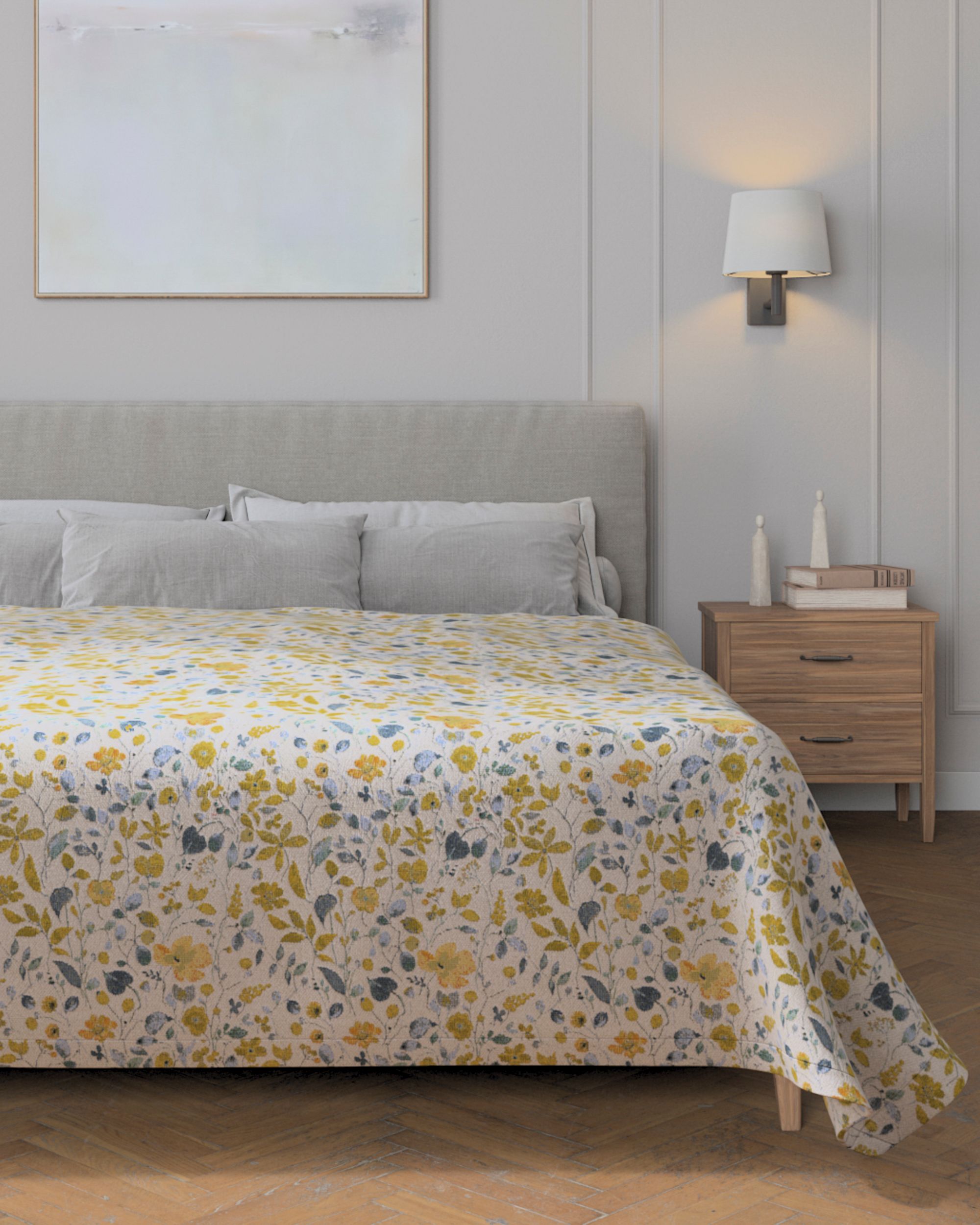 Sprei 220x260cm kleur product geel stof met structuur, met patroon (hover)