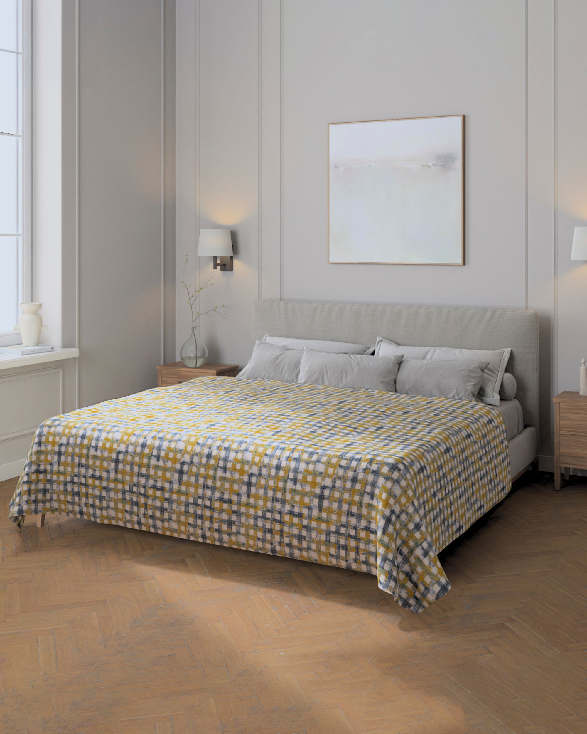 Sprei 220x260cm kleur product blauw stof met structuur, met patroon