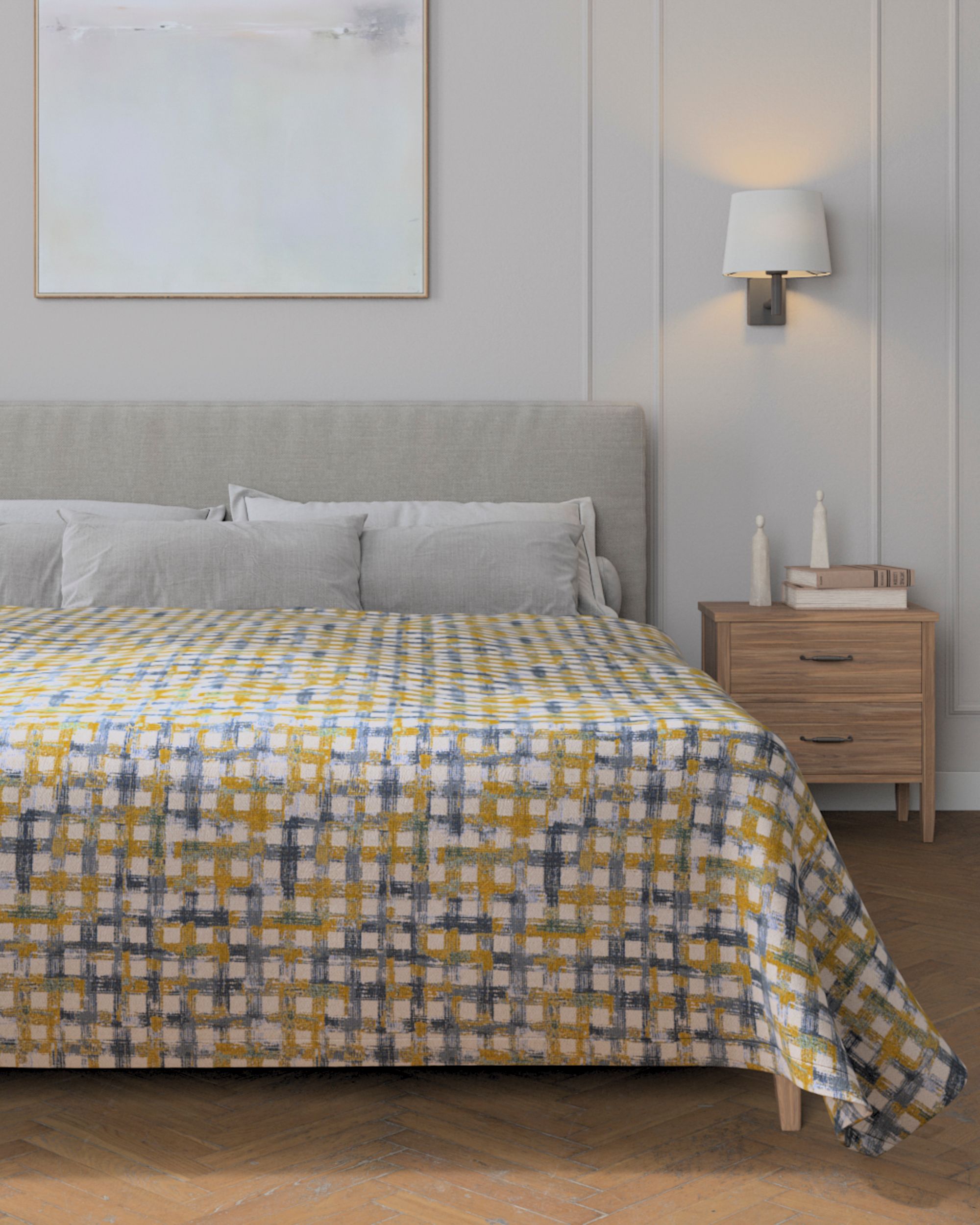 Sprei 220x260cm kleur product blauw stof met structuur, met patroon (hover)
