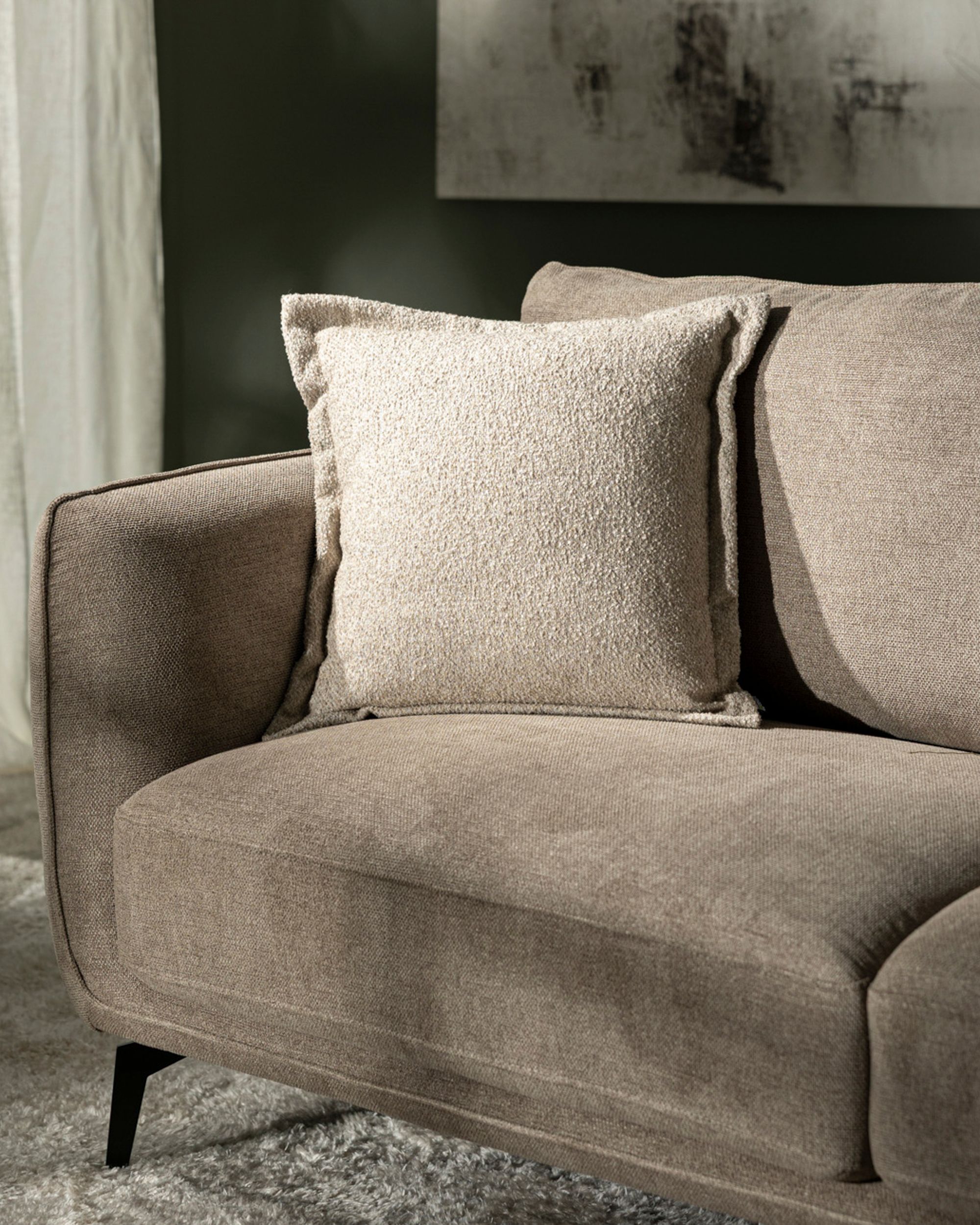 Mona met rand kleur product beige stof met structuur (hover)
