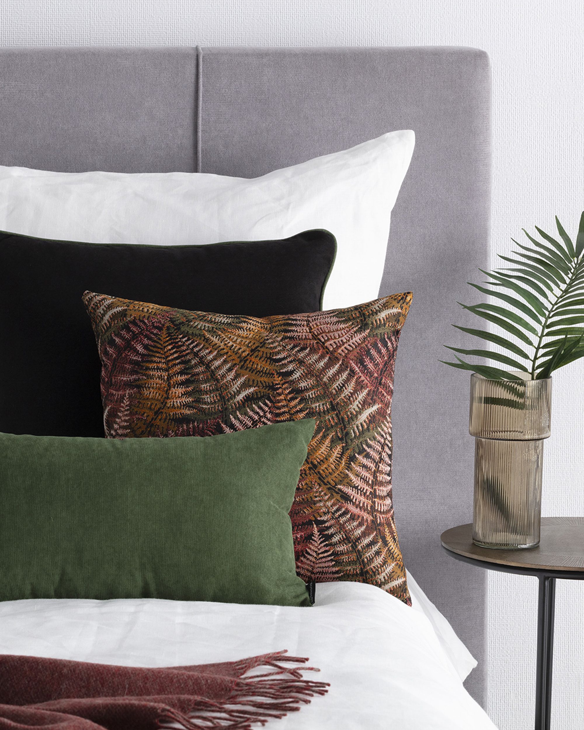 Set van 3 decoratieve kussens Varenbloem Maroon II (hover)