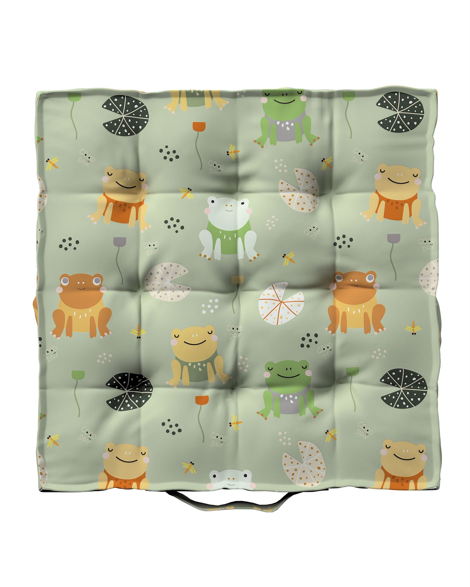 Stoelkussen Jacob met handvat kleur product groen stof met patroon