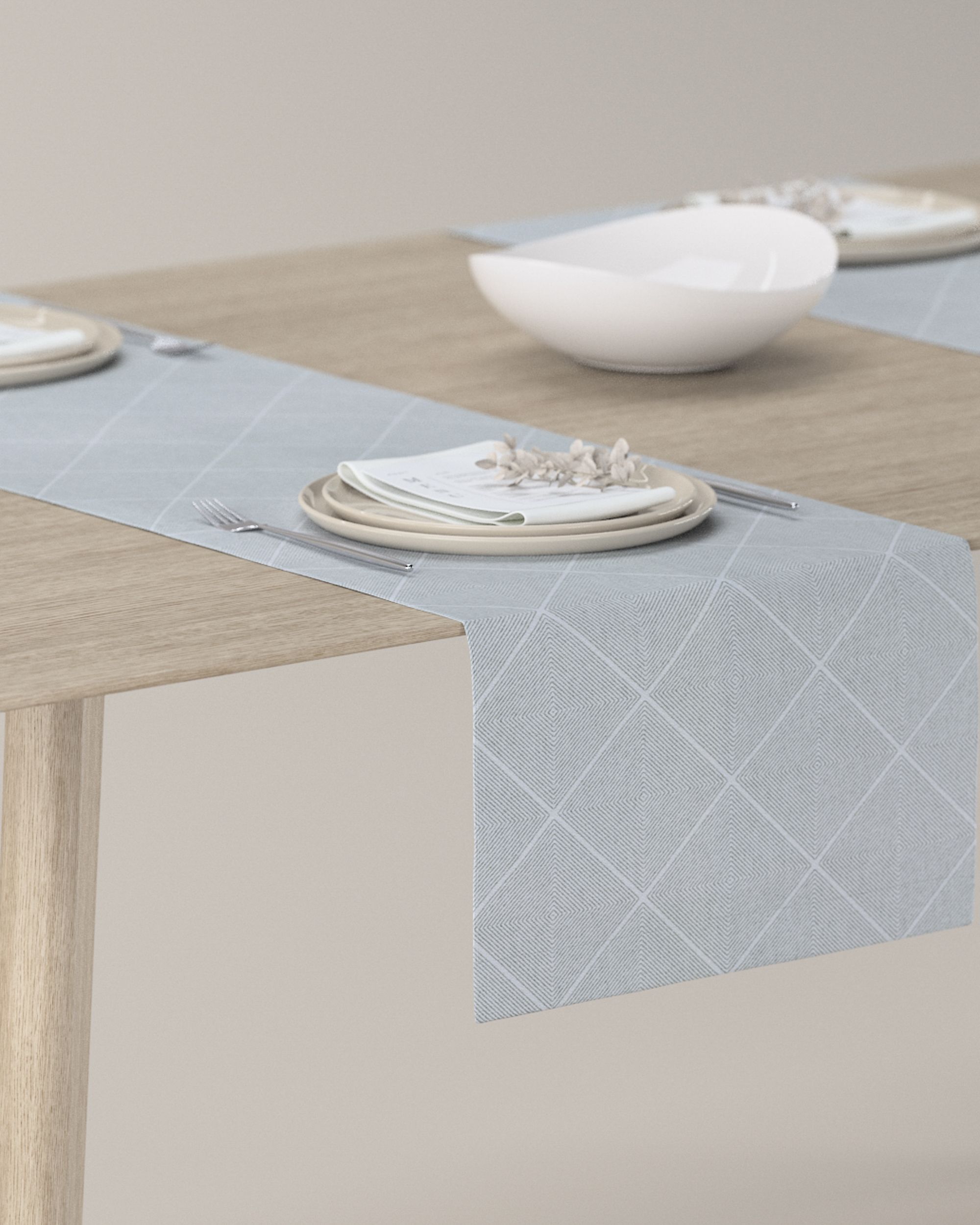 Rechthoekige tafelloper kleur product grijs stof met structuur, met patroon