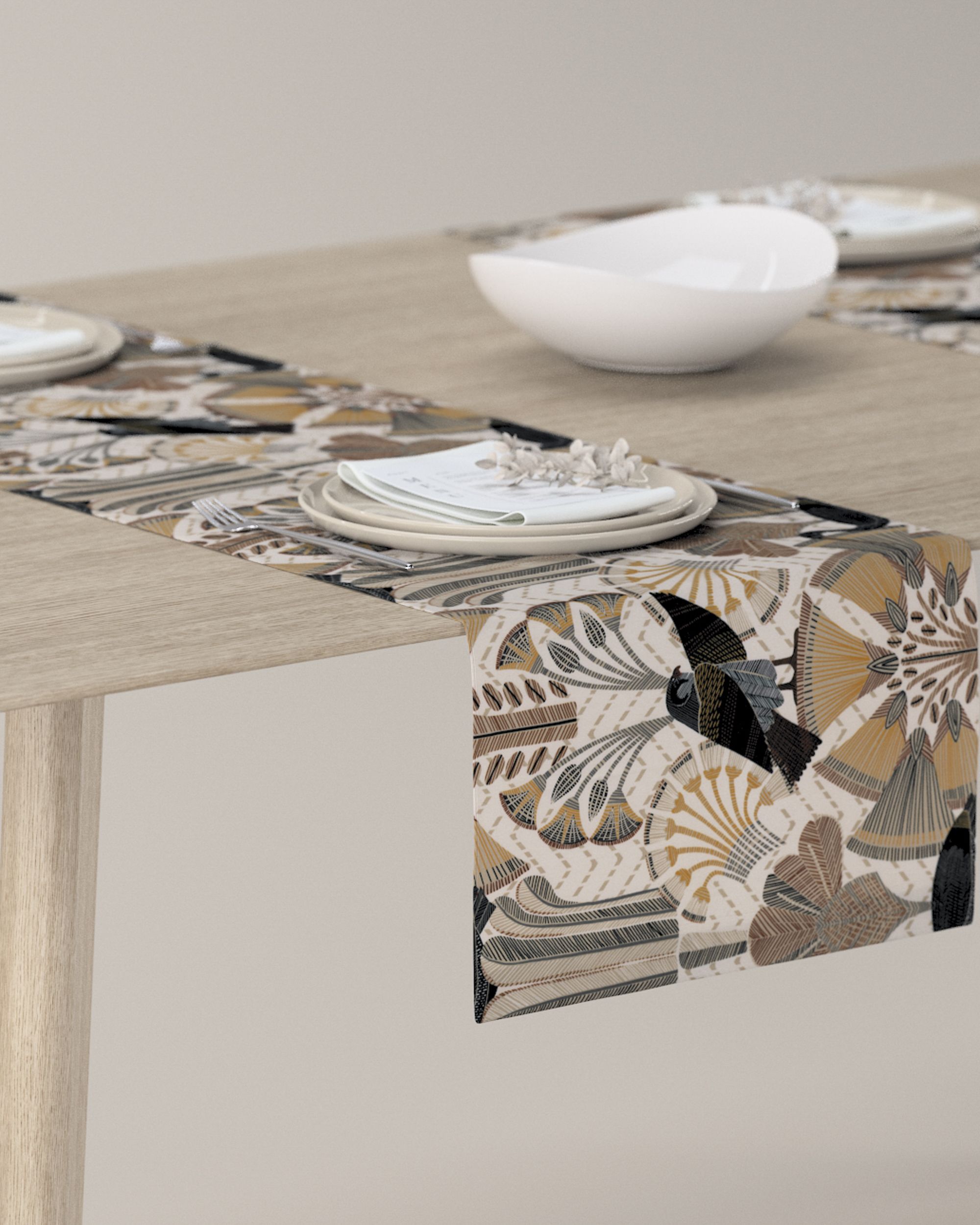 Rechthoekige tafelloper kleur product bruin stof met patroon