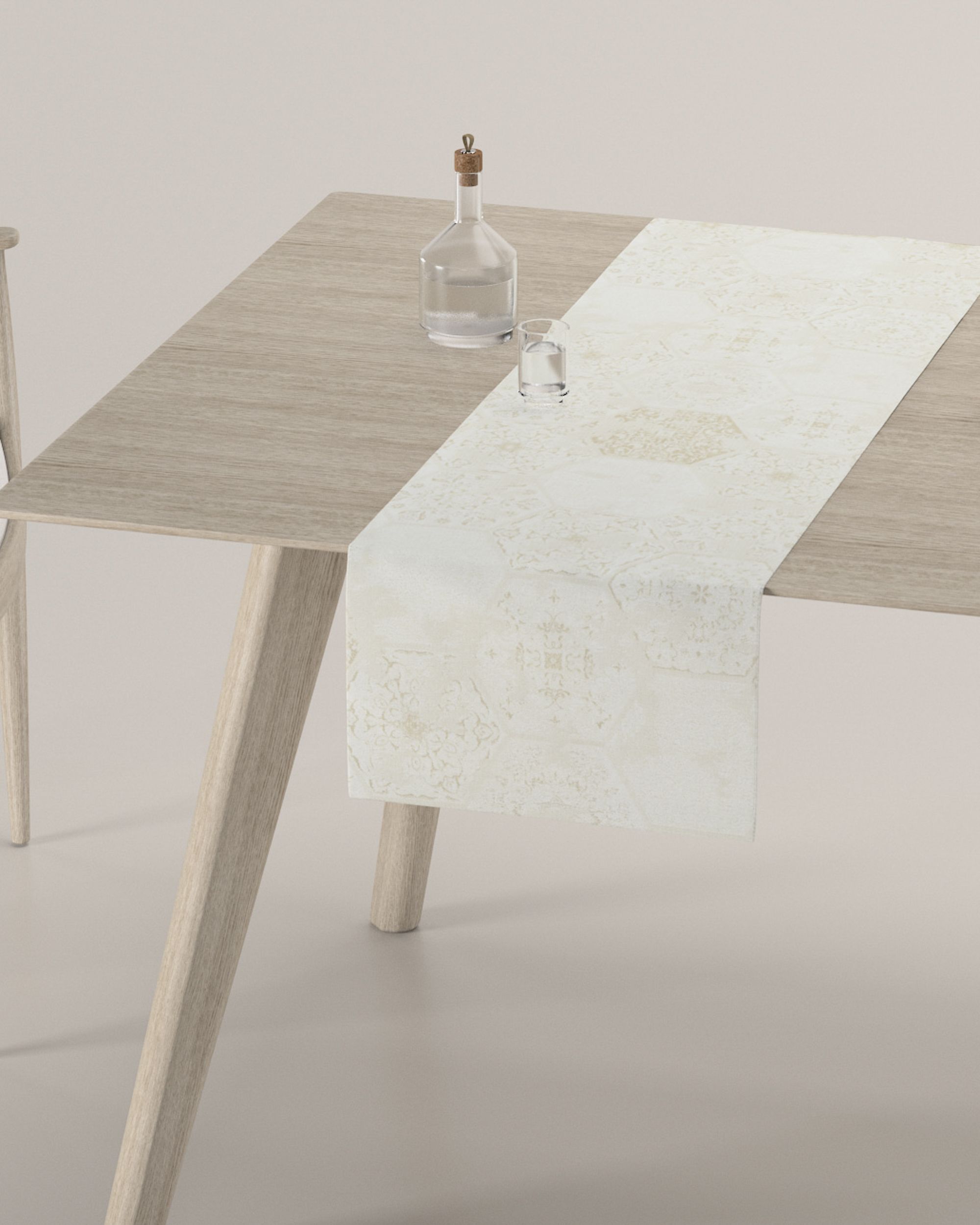 Rechthoekige tafelloper kleur product crème stof glanzend, met structuur, met patroon
