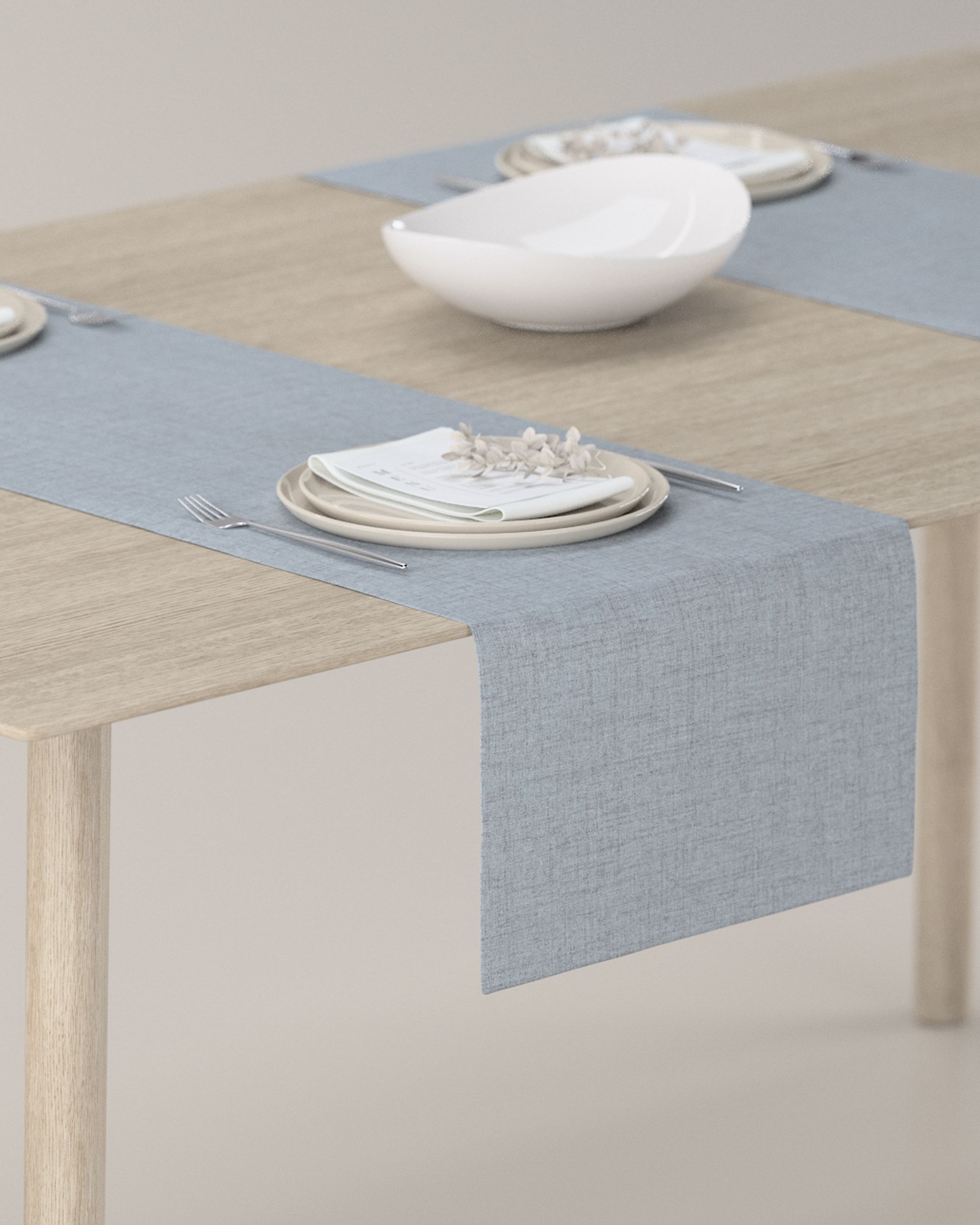 Rechthoekige tafelloper kleur product blauw stof met structuur, verduisterend