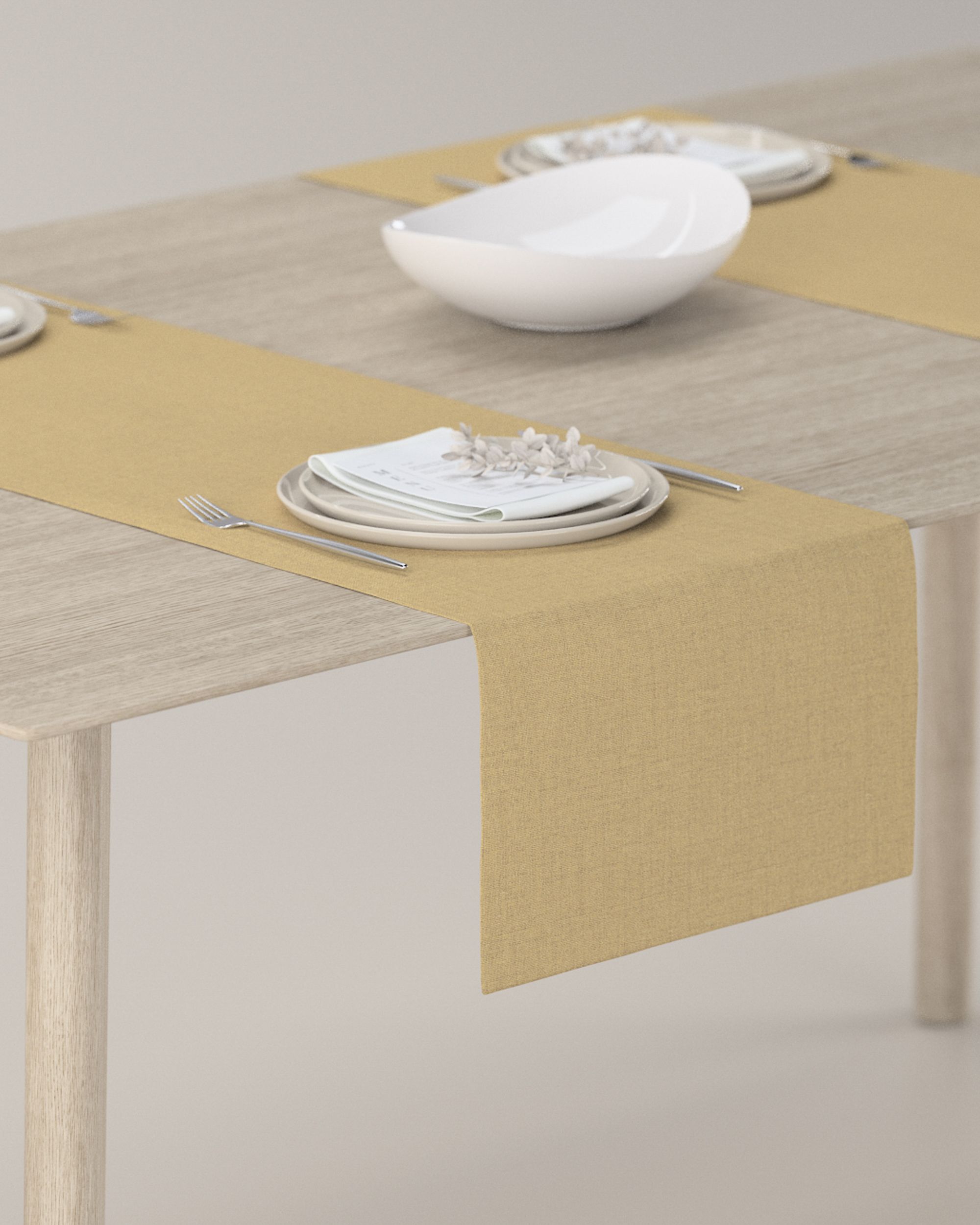 Rechthoekige tafelloper kleur product geel stof met structuur, verduisterend