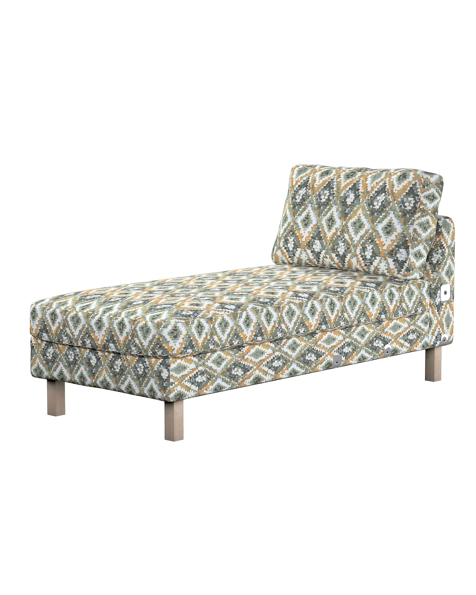 Model Karlstad chaise longue bijzetbank kleur product blauw stof met structuur, met patroon