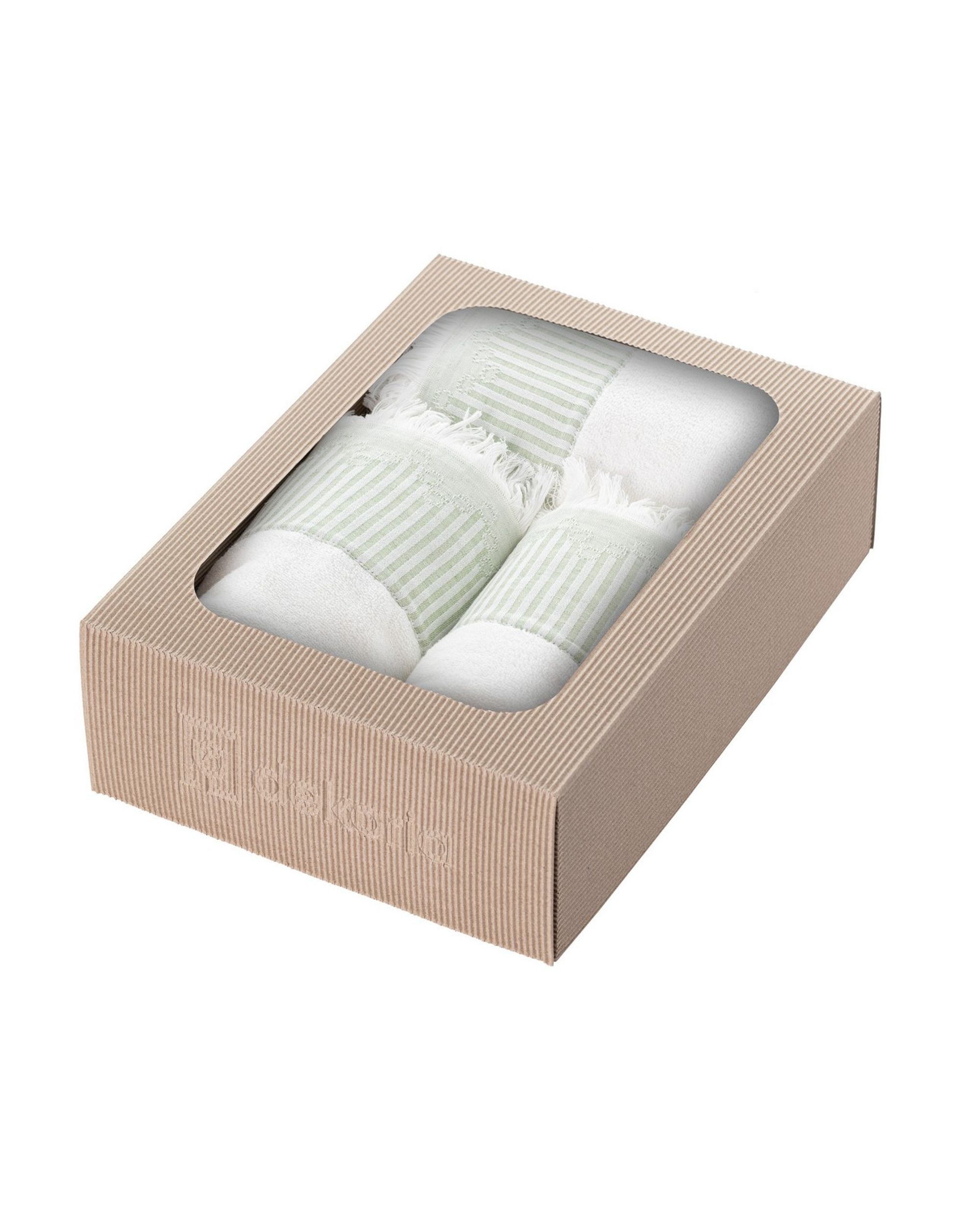 Handdoekenset Trevor Wit-Groen, Set van 3 stuks