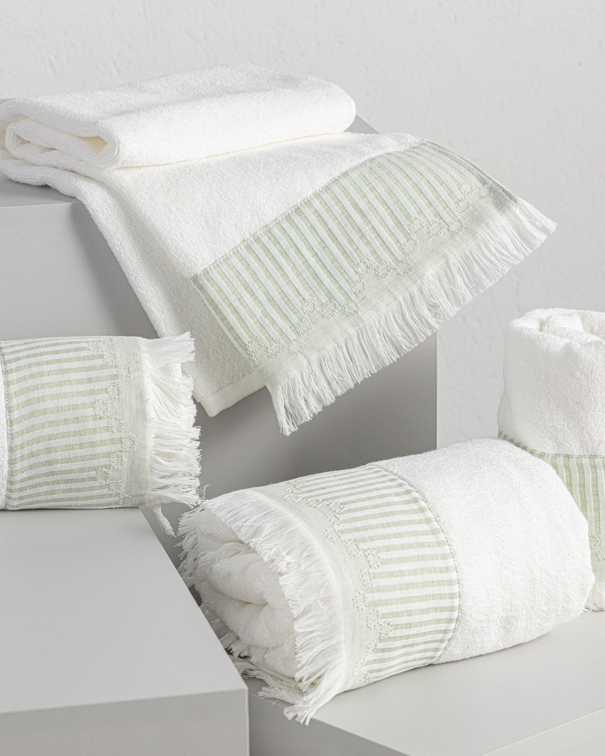 Handdoekenset Trevor Wit-Groen, Set van 3 stuks (hover)