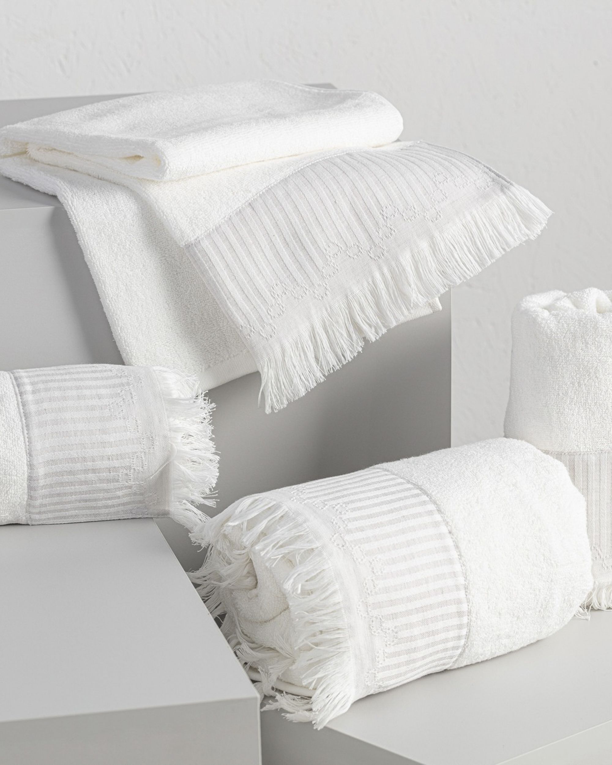 Handdoekenset Trevor Wit-Grijs, Set van 3 stuks (hover)