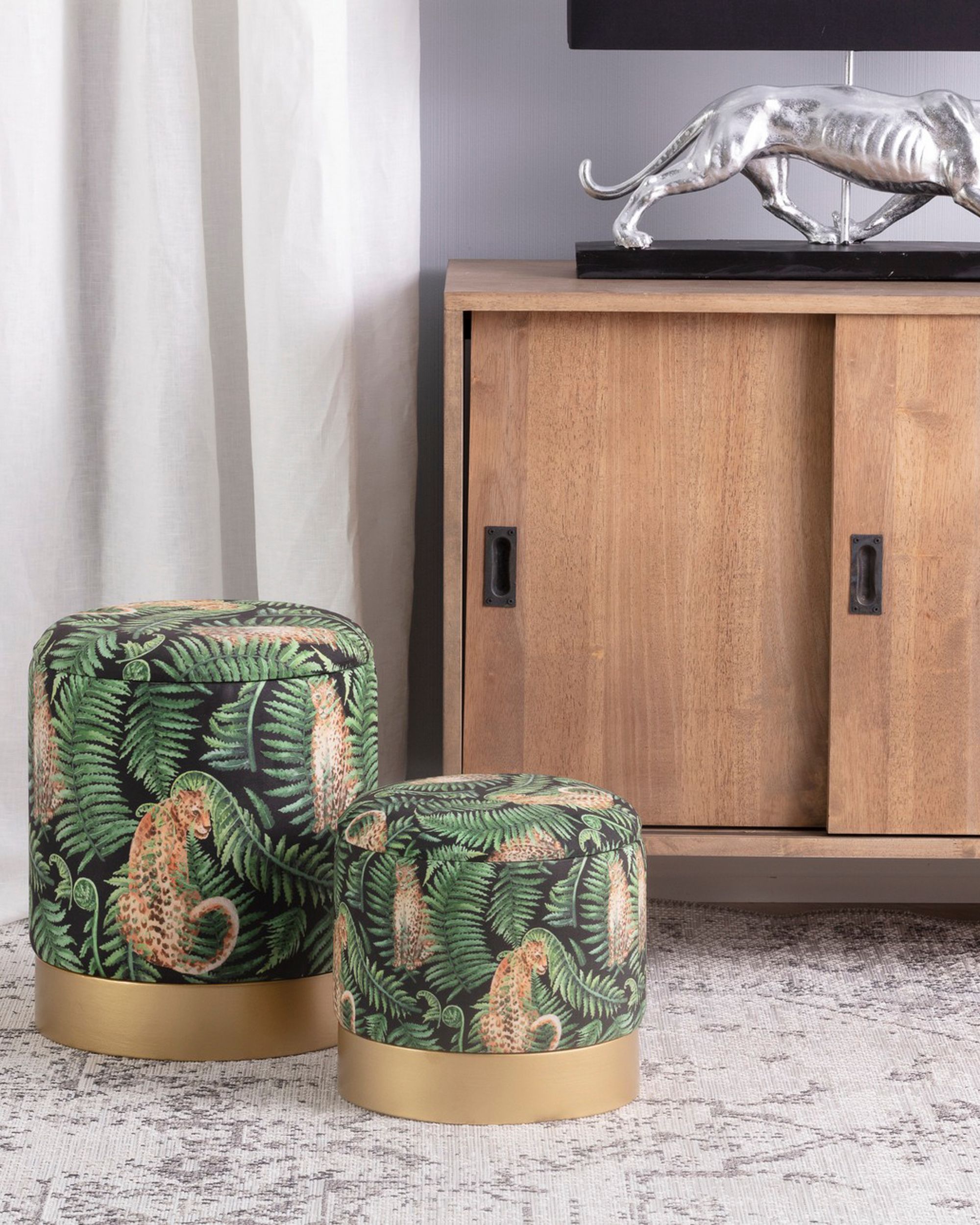Set van twee Poefs Wild Cat, Goudkleurig (hover)