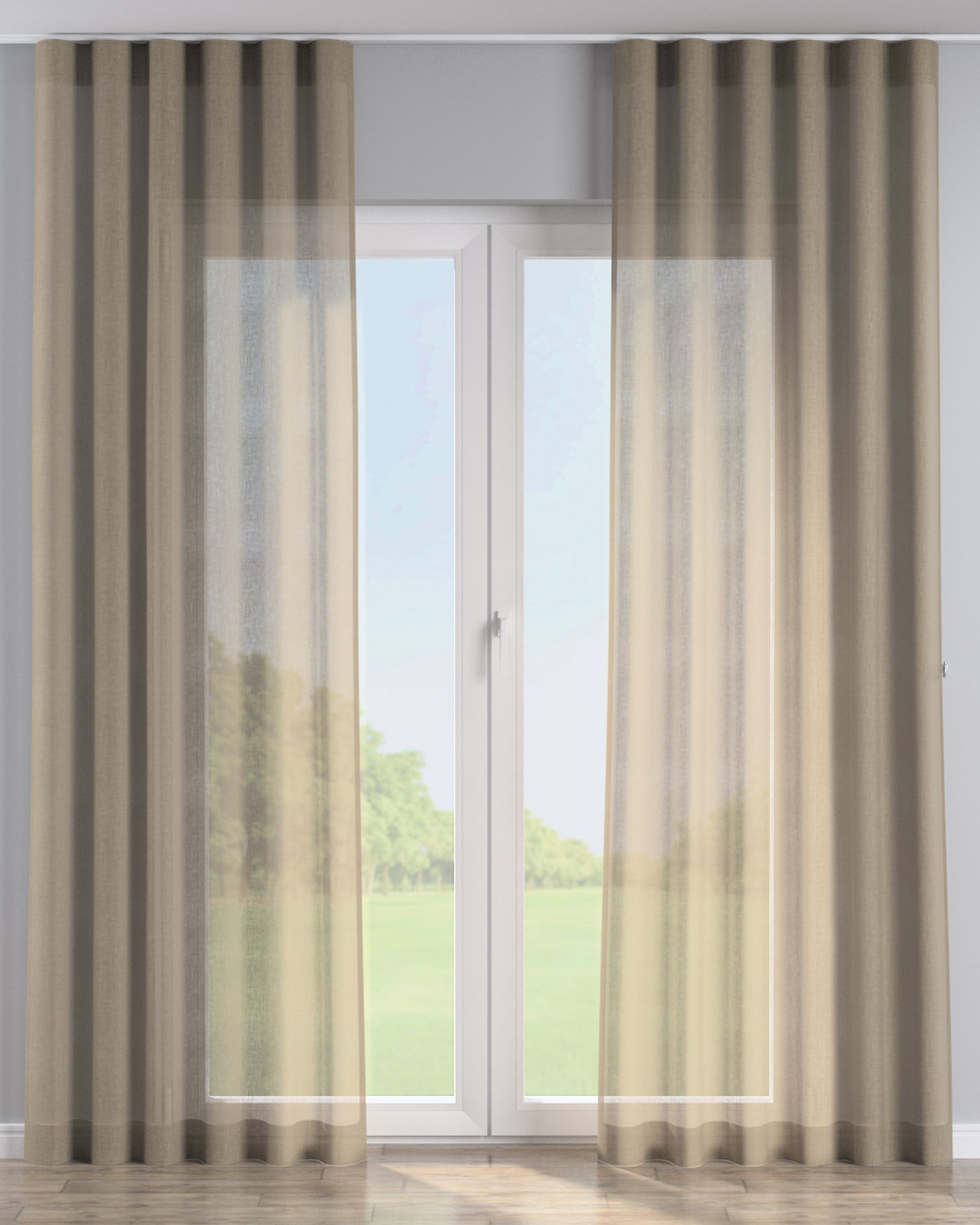 Golfgordijn kleur product beige stof met structuur