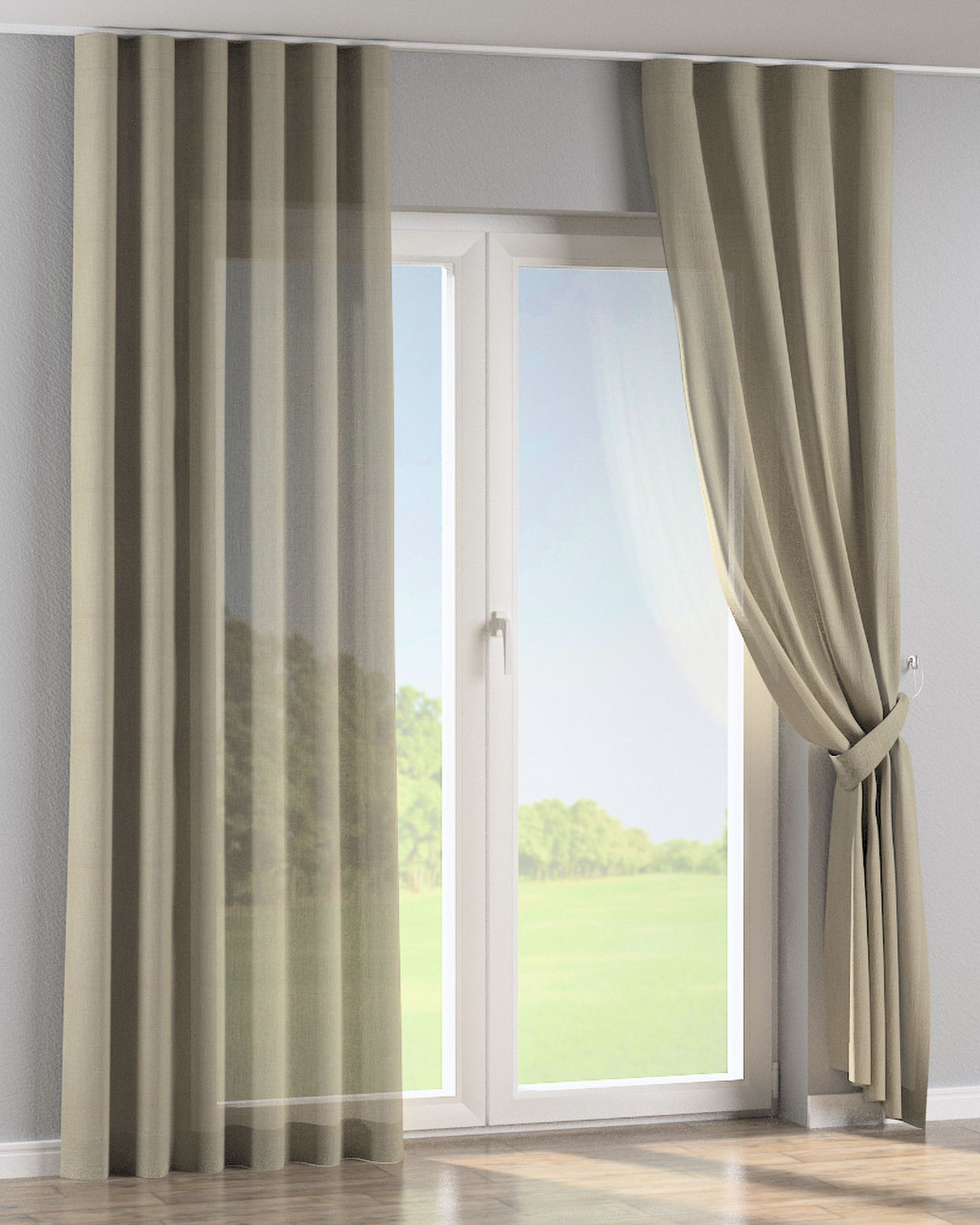 Golfgordijn kleur product beige stof halftransparant, glanzend, met structuur (hover)