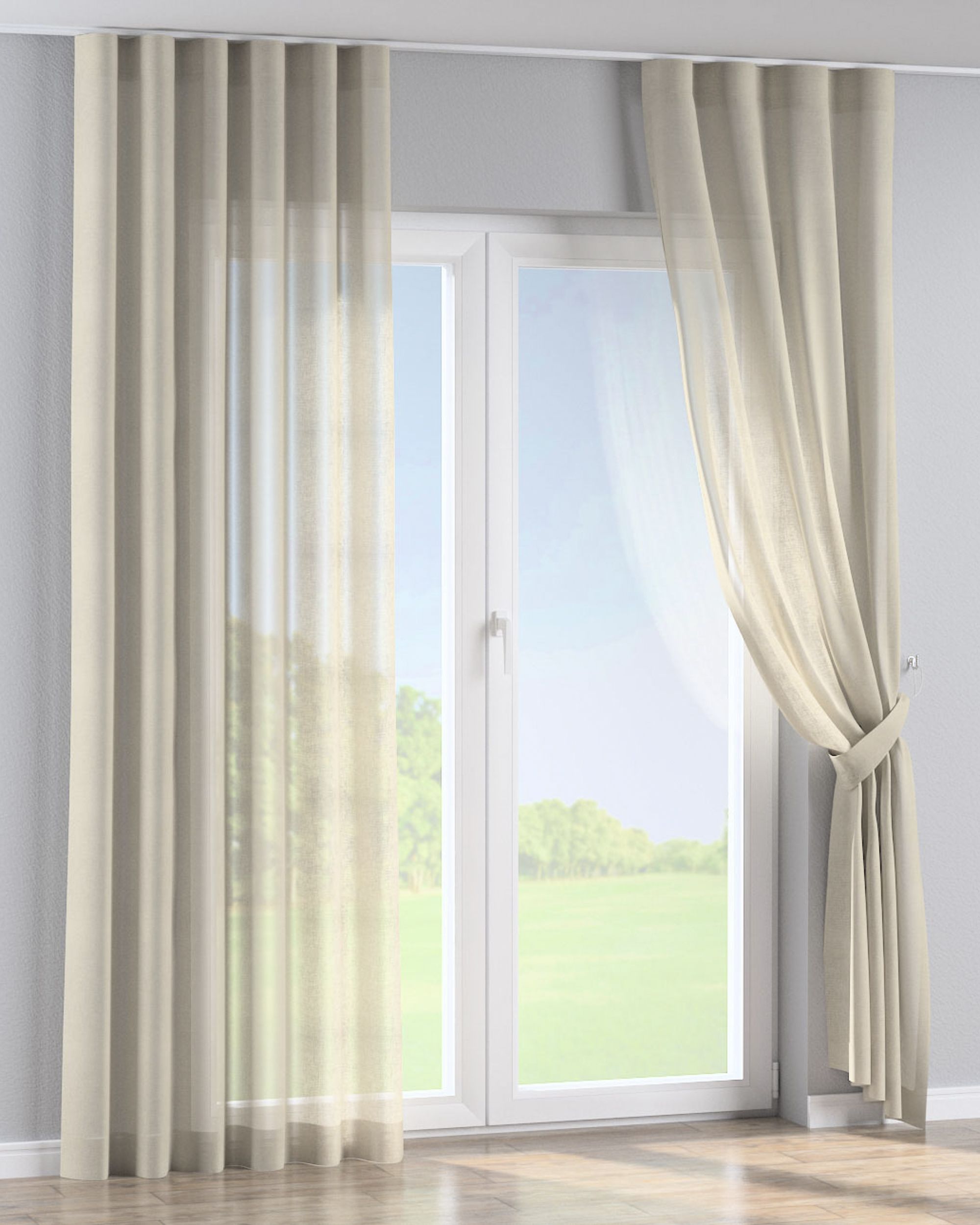 Golfgordijn kleur product beige stof halftransparant, met structuur (hover)