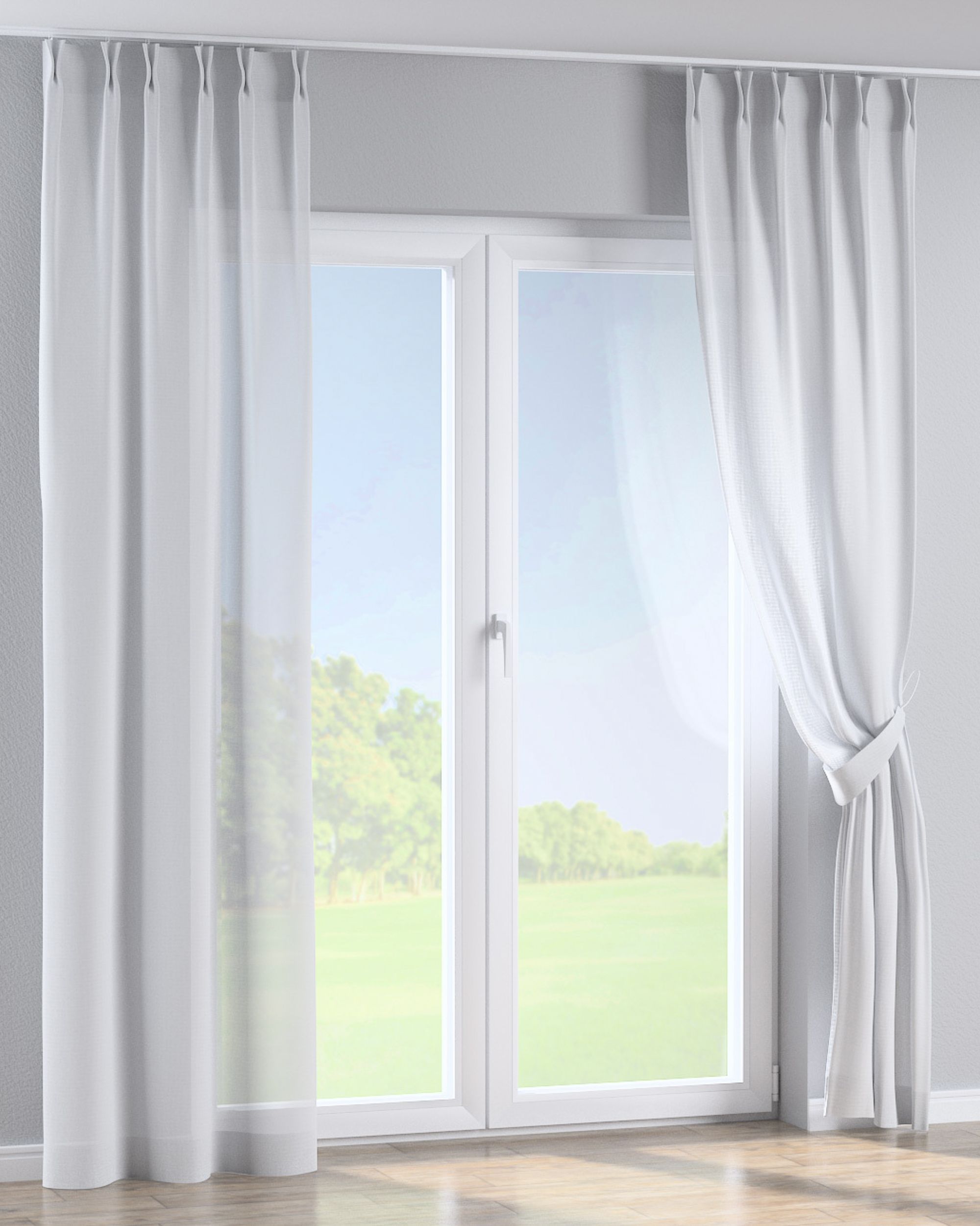 Gordijn met vlaamse plooi kleur product wit stof halftransparant, met structuur (hover)