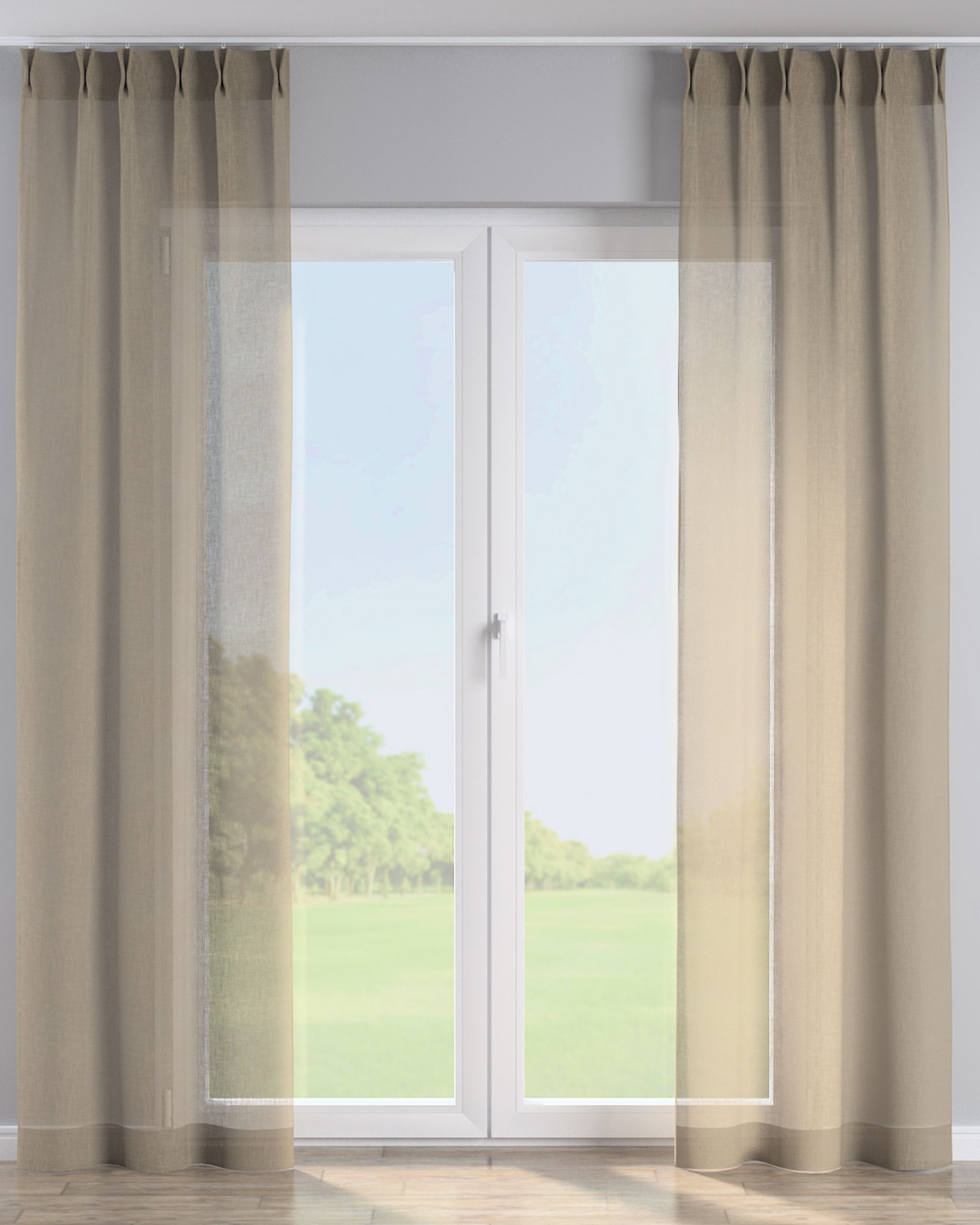 Gordijn met vlaamse plooi kleur product beige stof met structuur