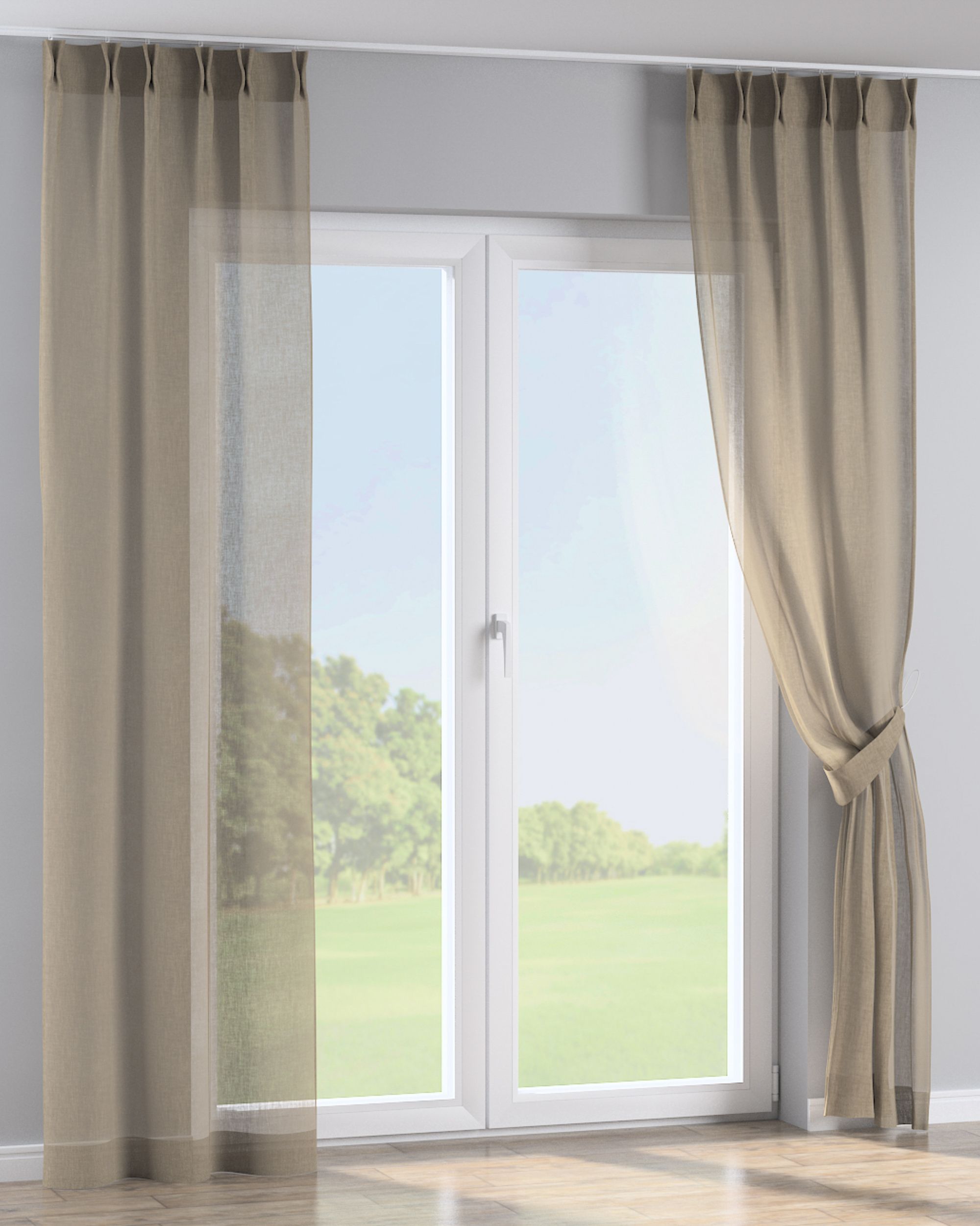 Gordijn met vlaamse plooi kleur product beige stof met structuur (hover)