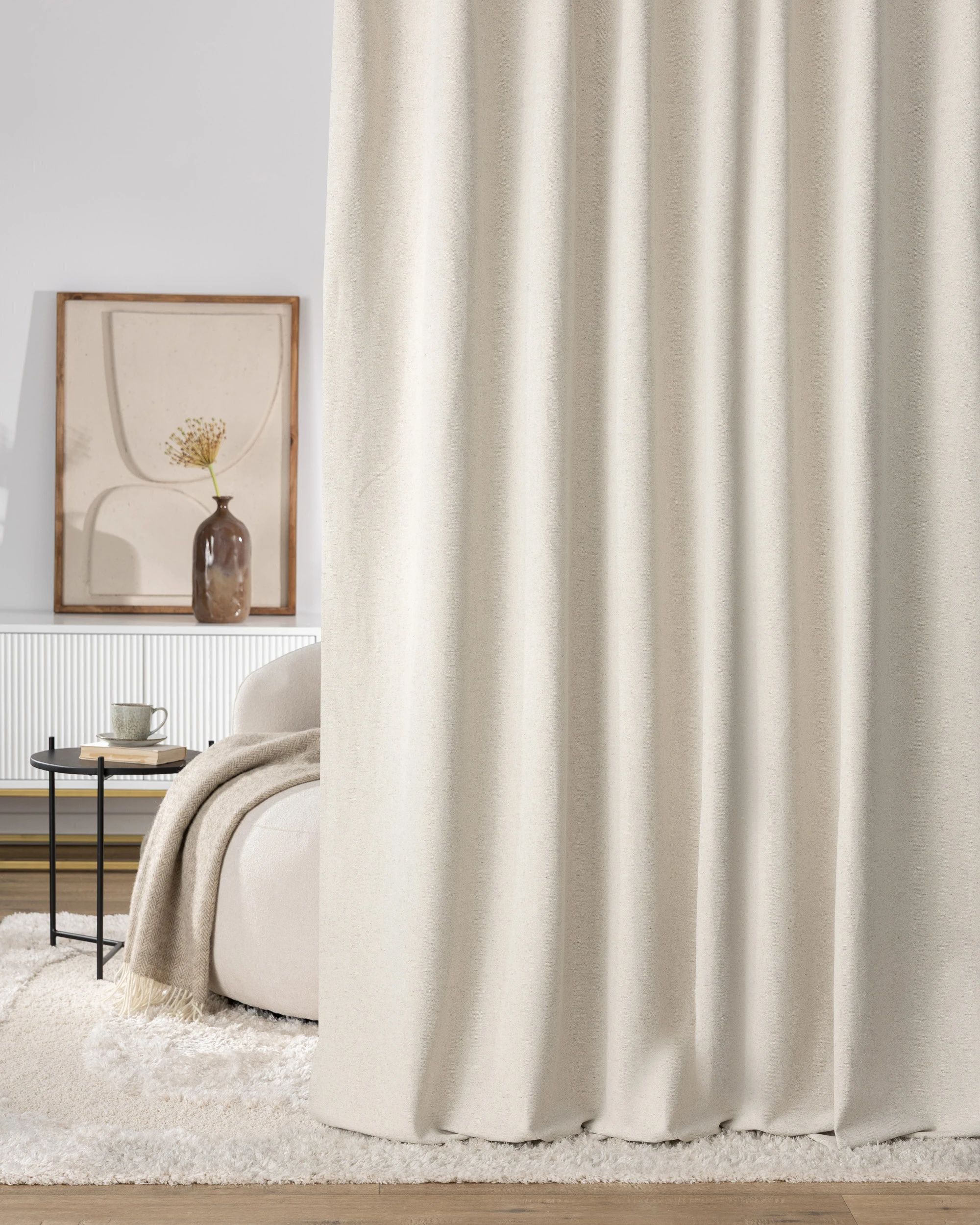 Gordijn met vlaamse plooi kleur product beige stof met structuur (hover)