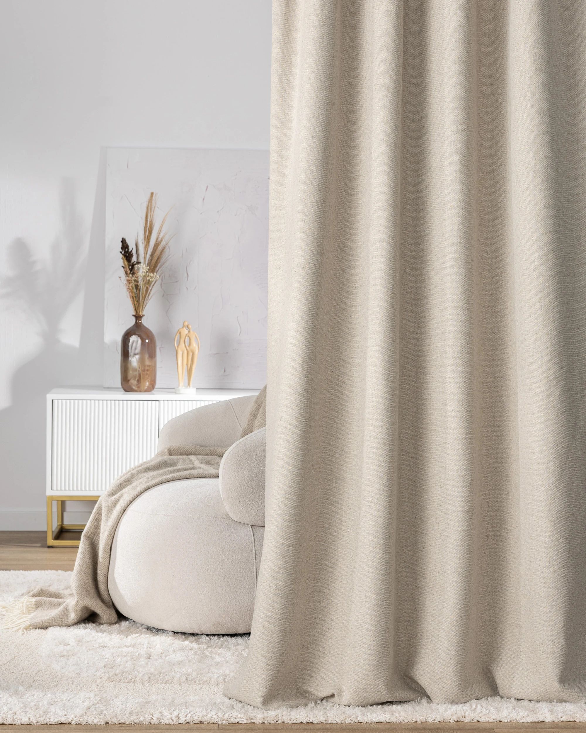 Gordijn met vlaamse plooi kleur product beige stof met structuur (hover)