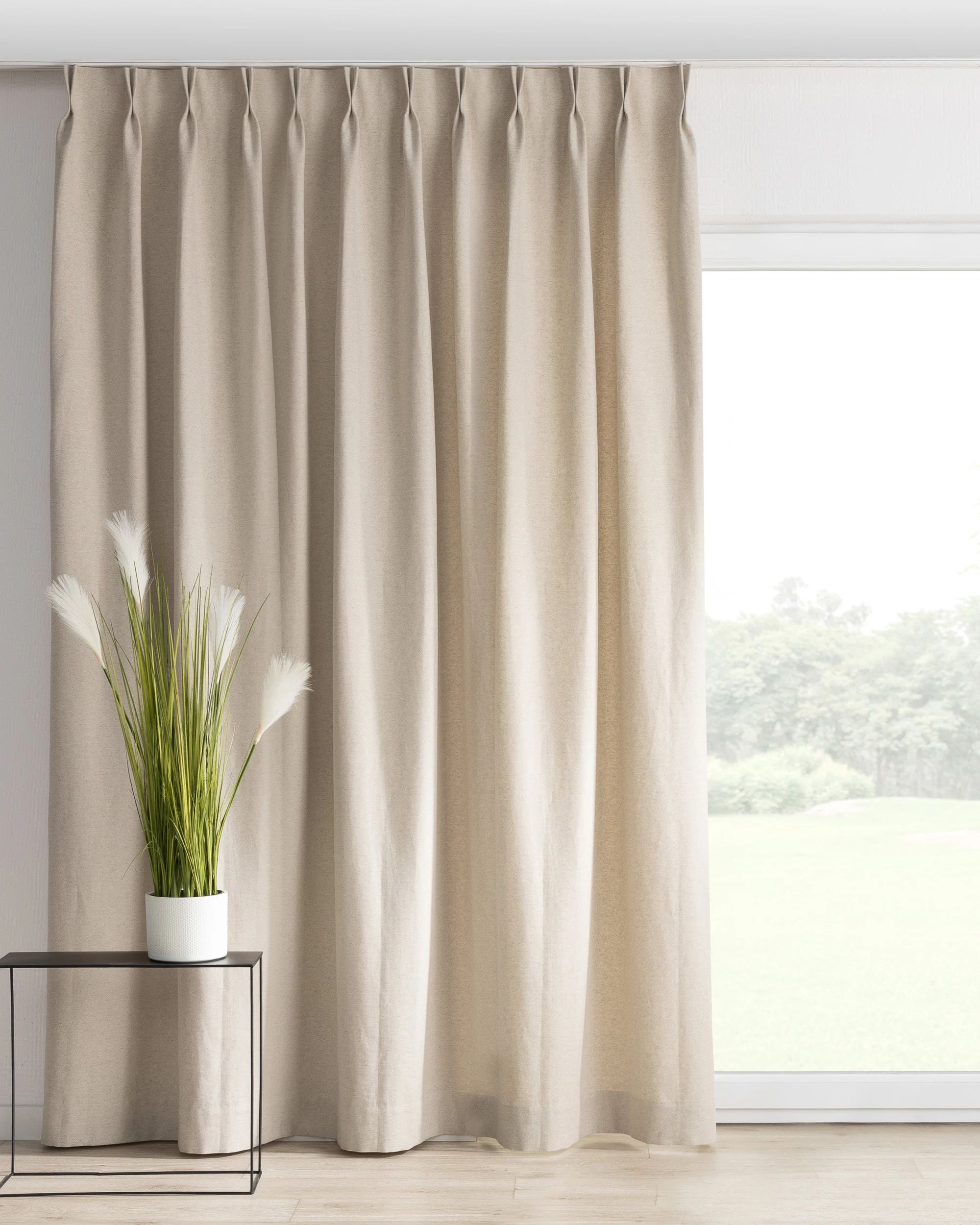 Gordijn met vlaamse plooi kleur product beige stof met structuur