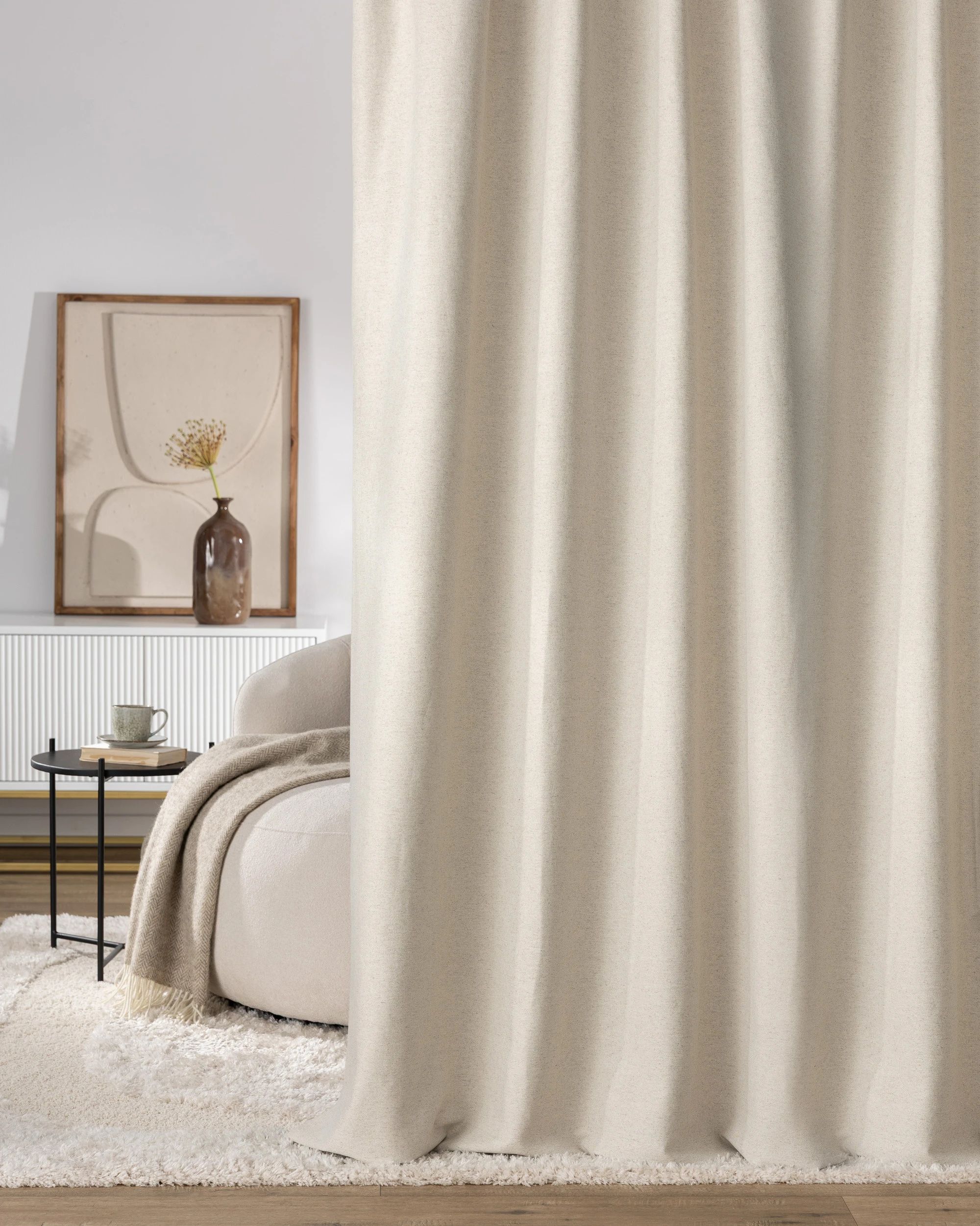 Gordijn met vlaamse plooi kleur product beige stof met structuur (hover)