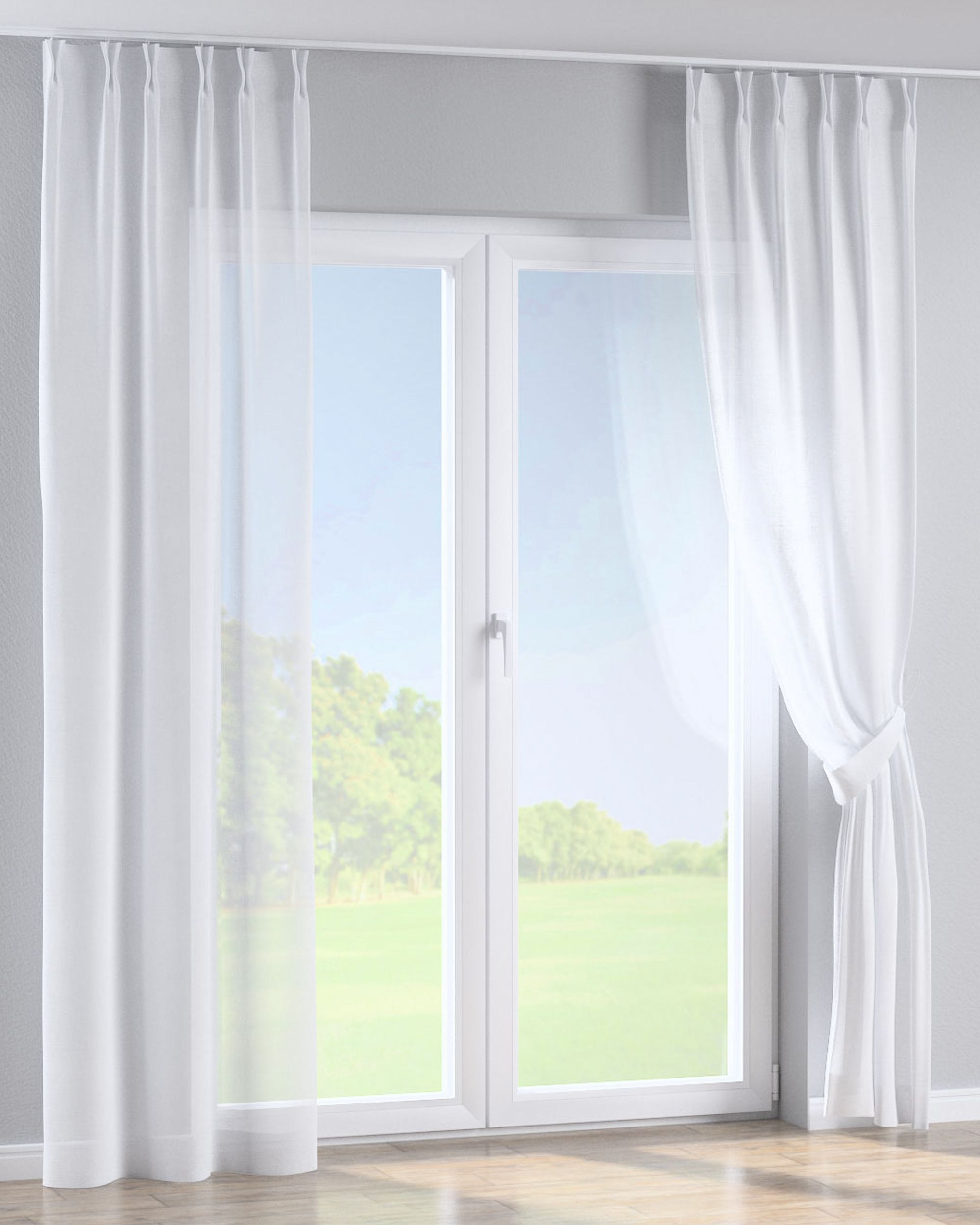 Gordijn met vlaamse plooi kleur product wit stof halftransparant, met structuur (hover)