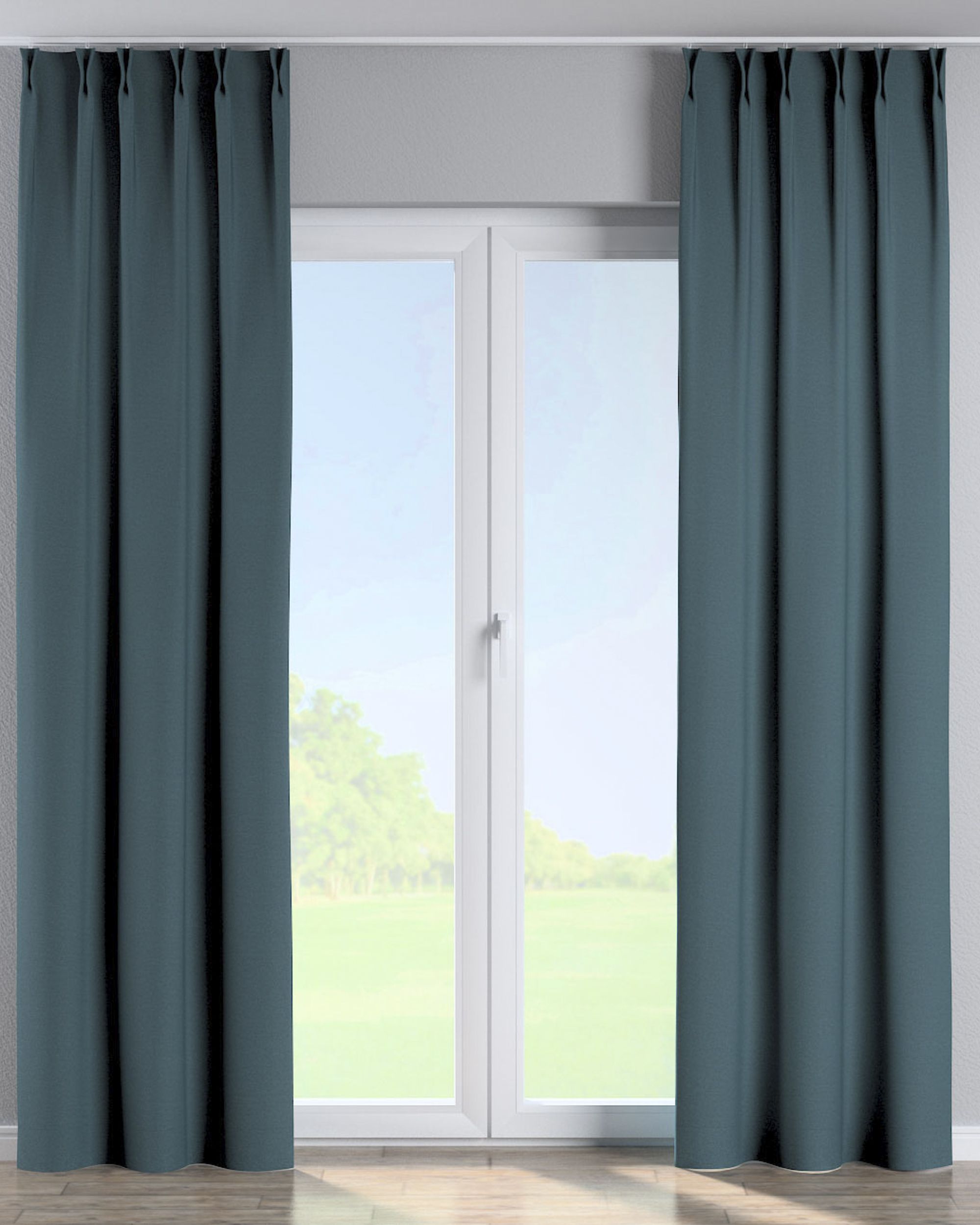 Gordijn met vlaamse plooi kleur product blauw stof met structuur, verduisterend