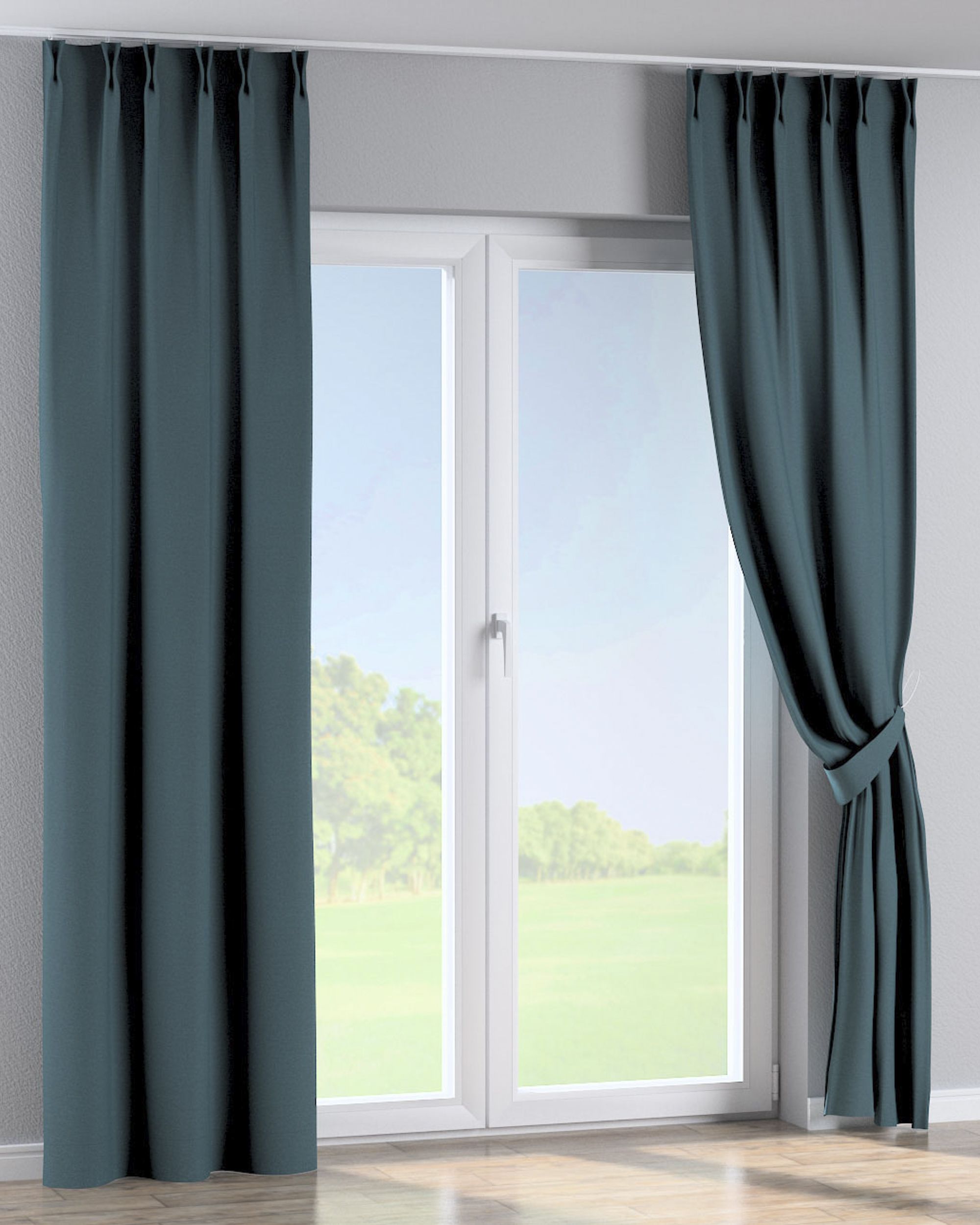 Gordijn met vlaamse plooi kleur product blauw stof met structuur, verduisterend (hover)