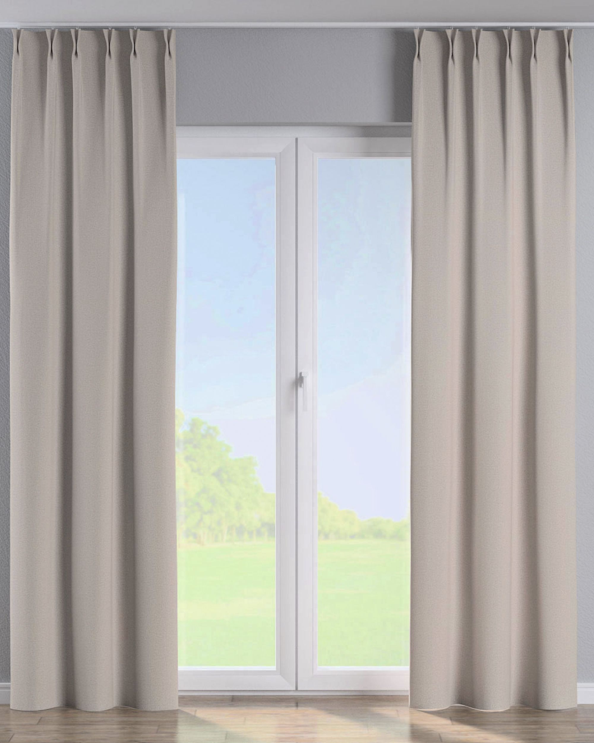 Gordijn met vlaamse plooi kleur product beige stof verduisterend