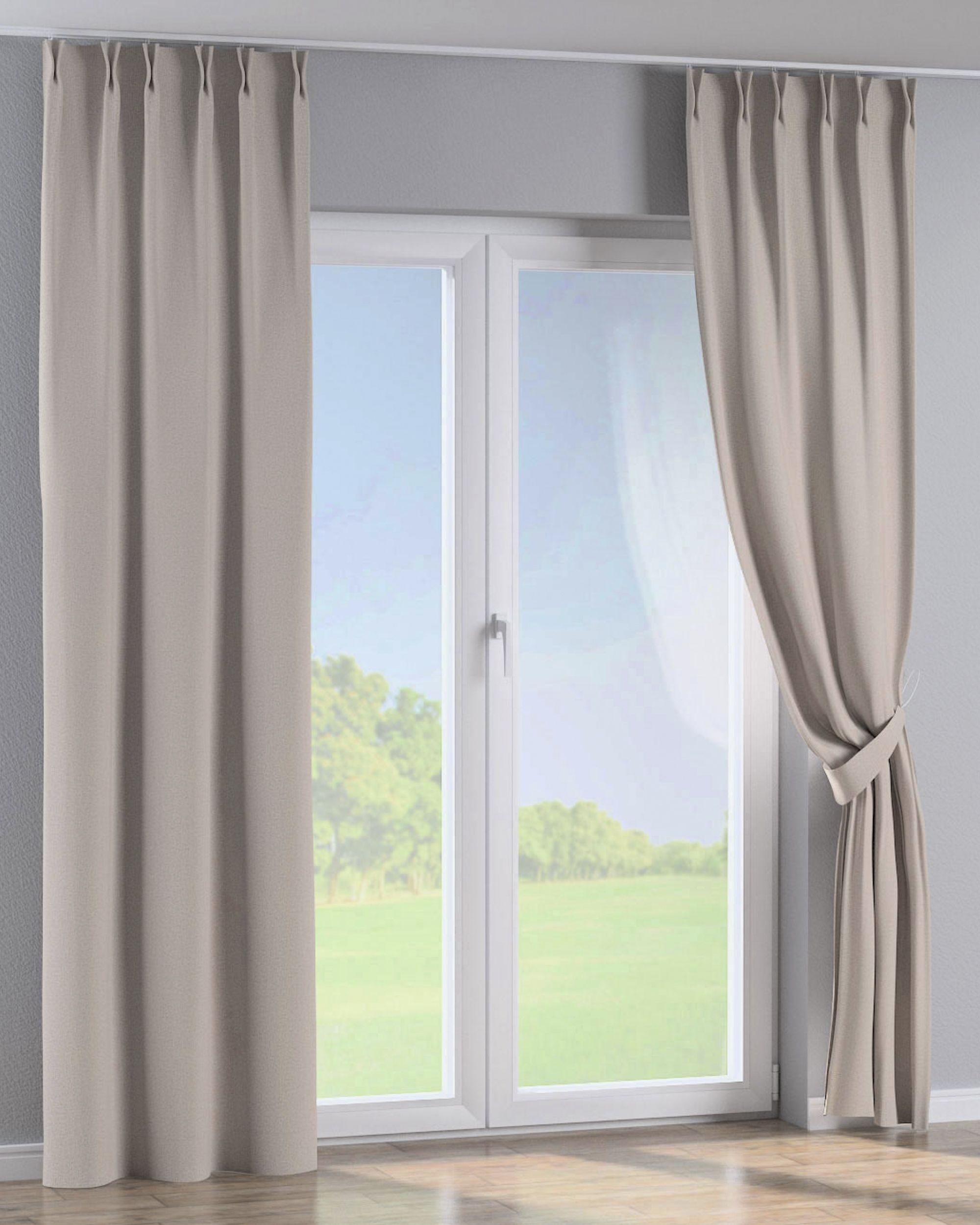 Gordijn met vlaamse plooi kleur product beige stof verduisterend (hover)