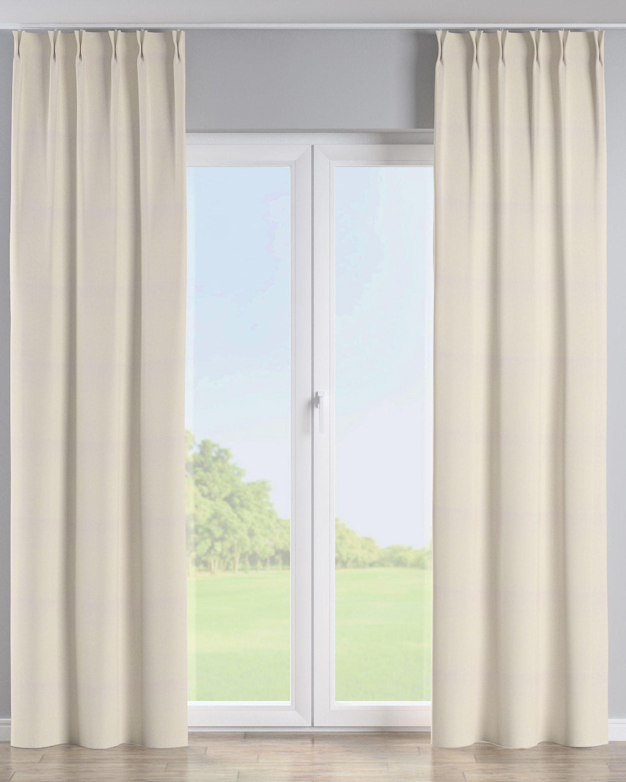 Gordijn met vlaamse plooi kleur product beige stof verduisterend