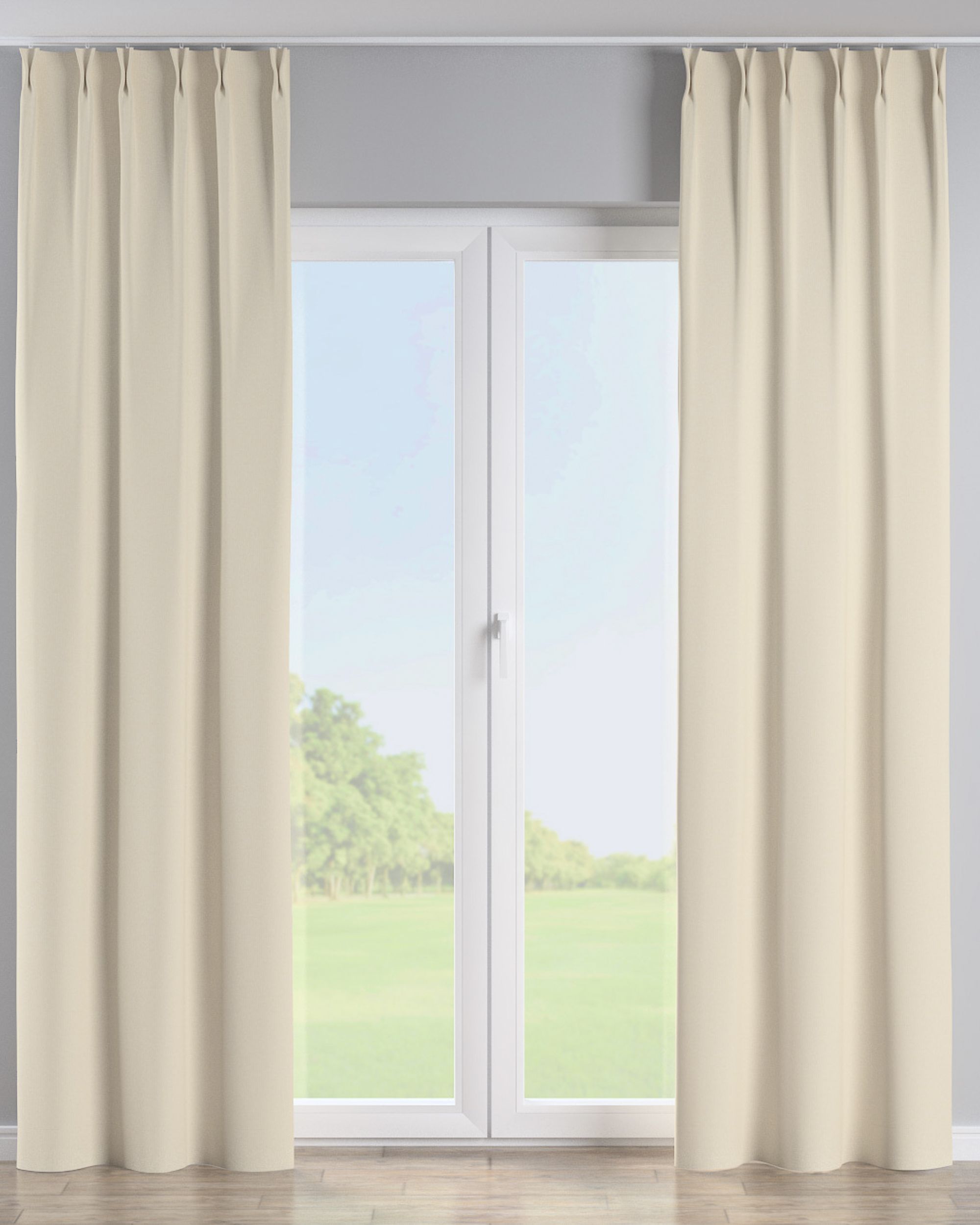 Gordijn met vlaamse plooi kleur product beige stof verduisterend
