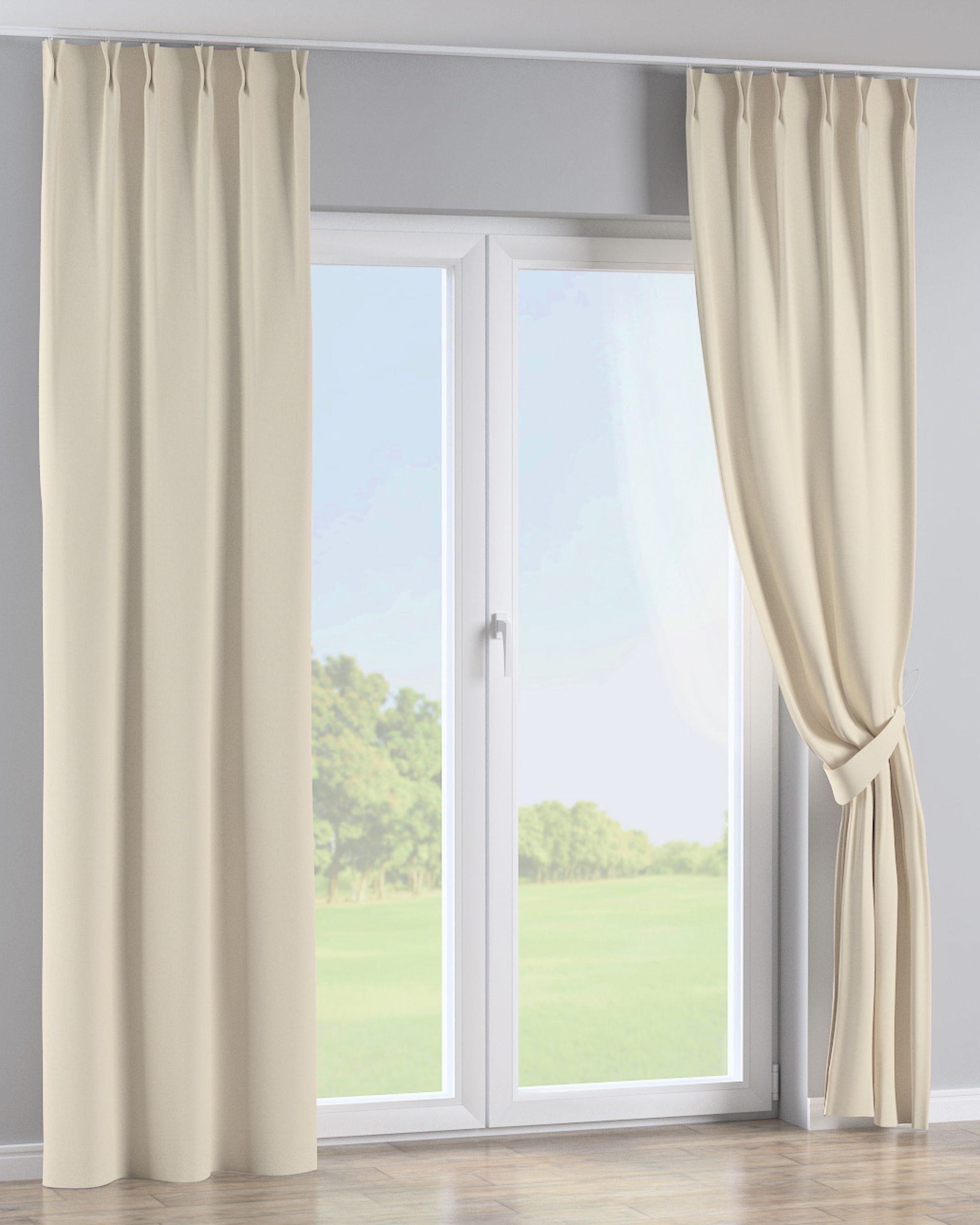 Gordijn met vlaamse plooi kleur product beige stof verduisterend (hover)