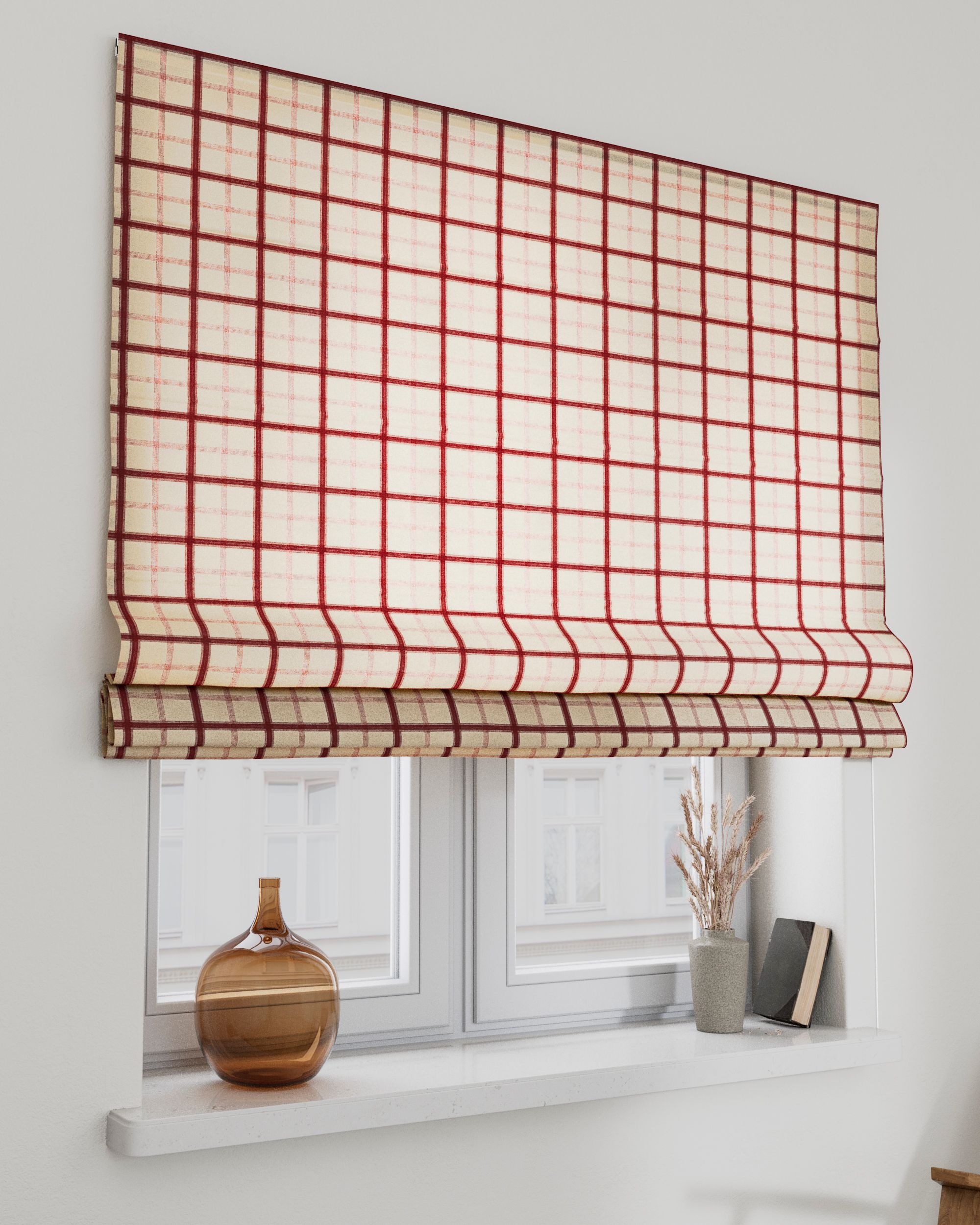 Vouwgordijn Bari kleur product rood stof met patroon