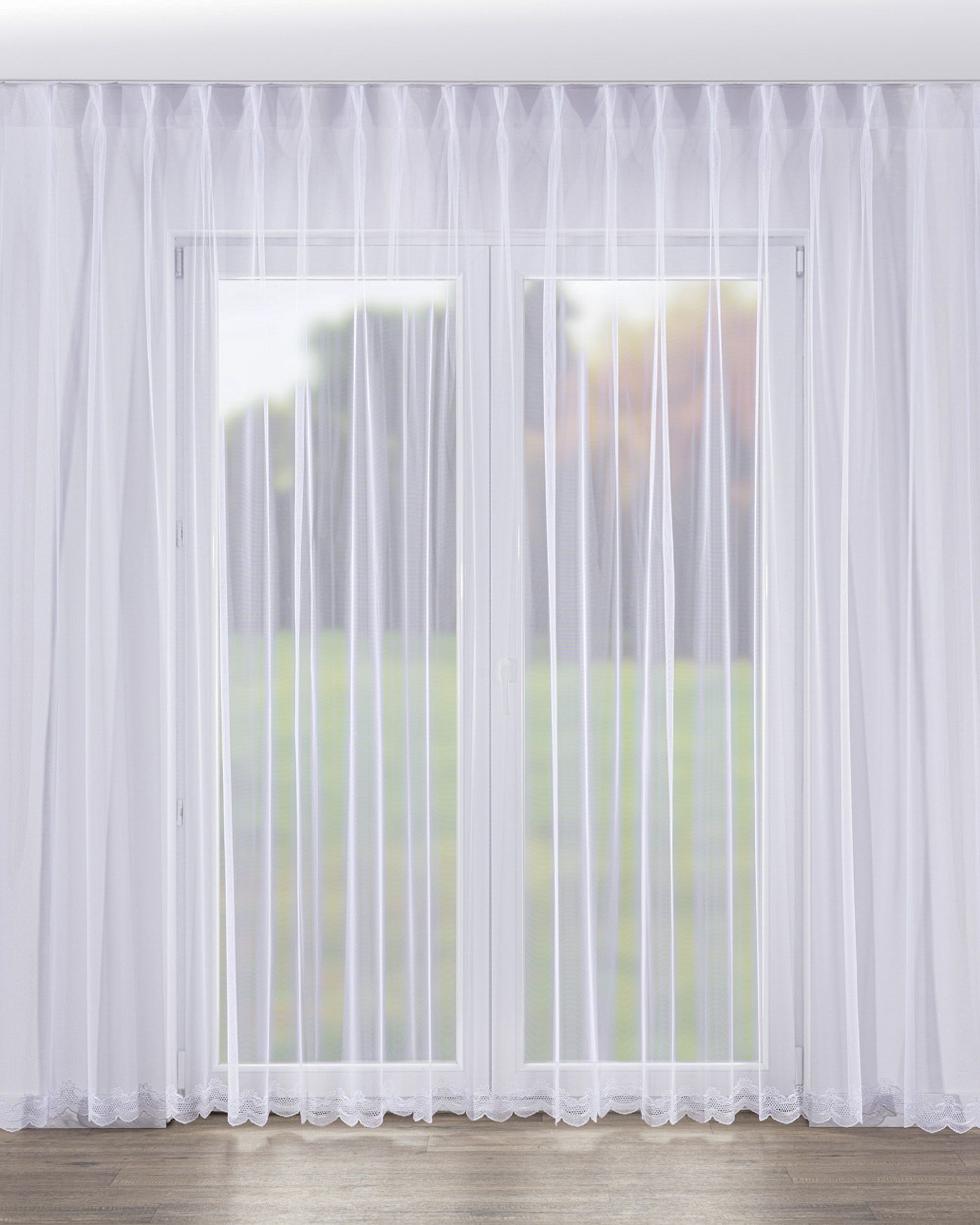 Vlinderplooi vitragegordijn kleur product wit stof halftransparant, met structuur, met patroon