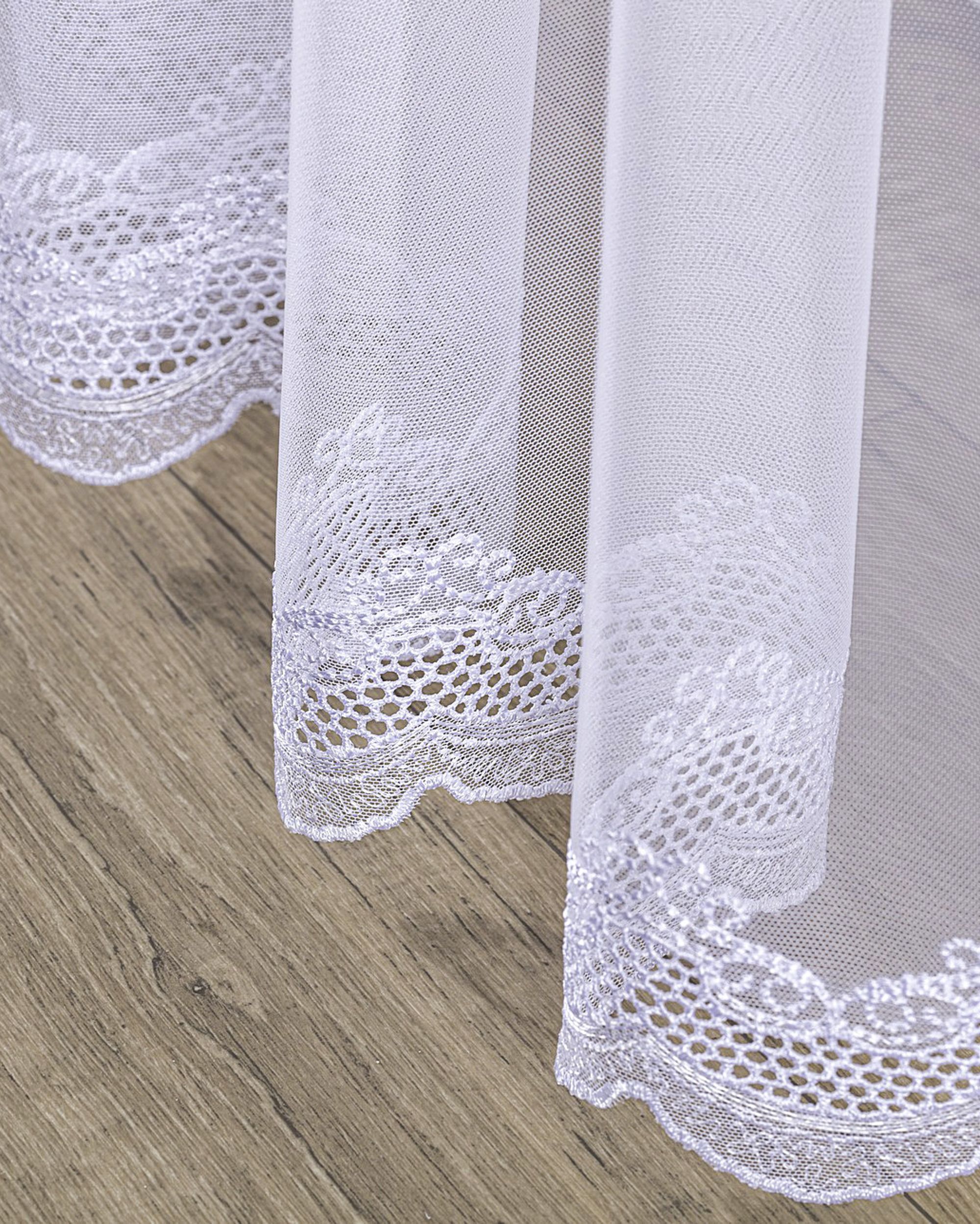 Vlinderplooi vitragegordijn kleur product wit stof halftransparant, met structuur, met patroon (hover)