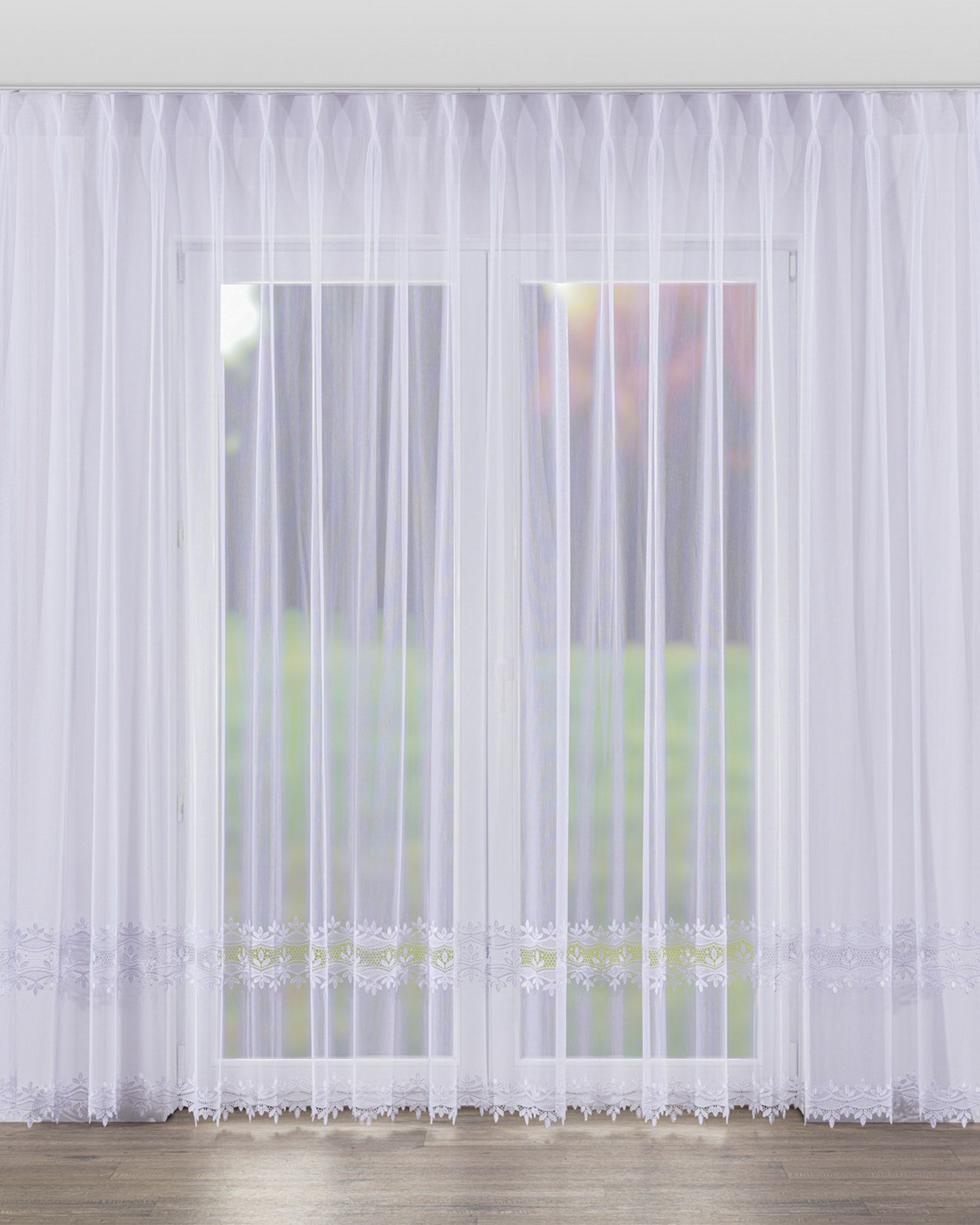 Vlinderplooi vitragegordijn kleur product wit stof halftransparant, met structuur, met patroon